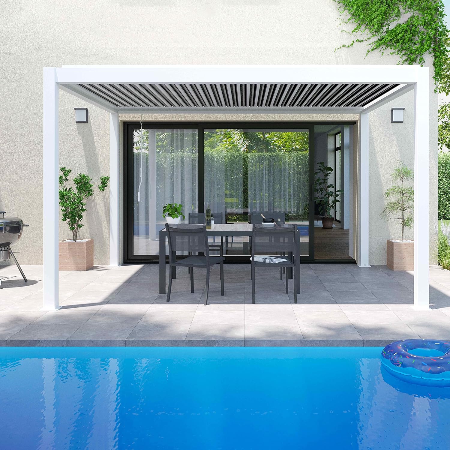 Oviala - Pergola bioclimatique autoportée blanche - 3x4m - résistance météo