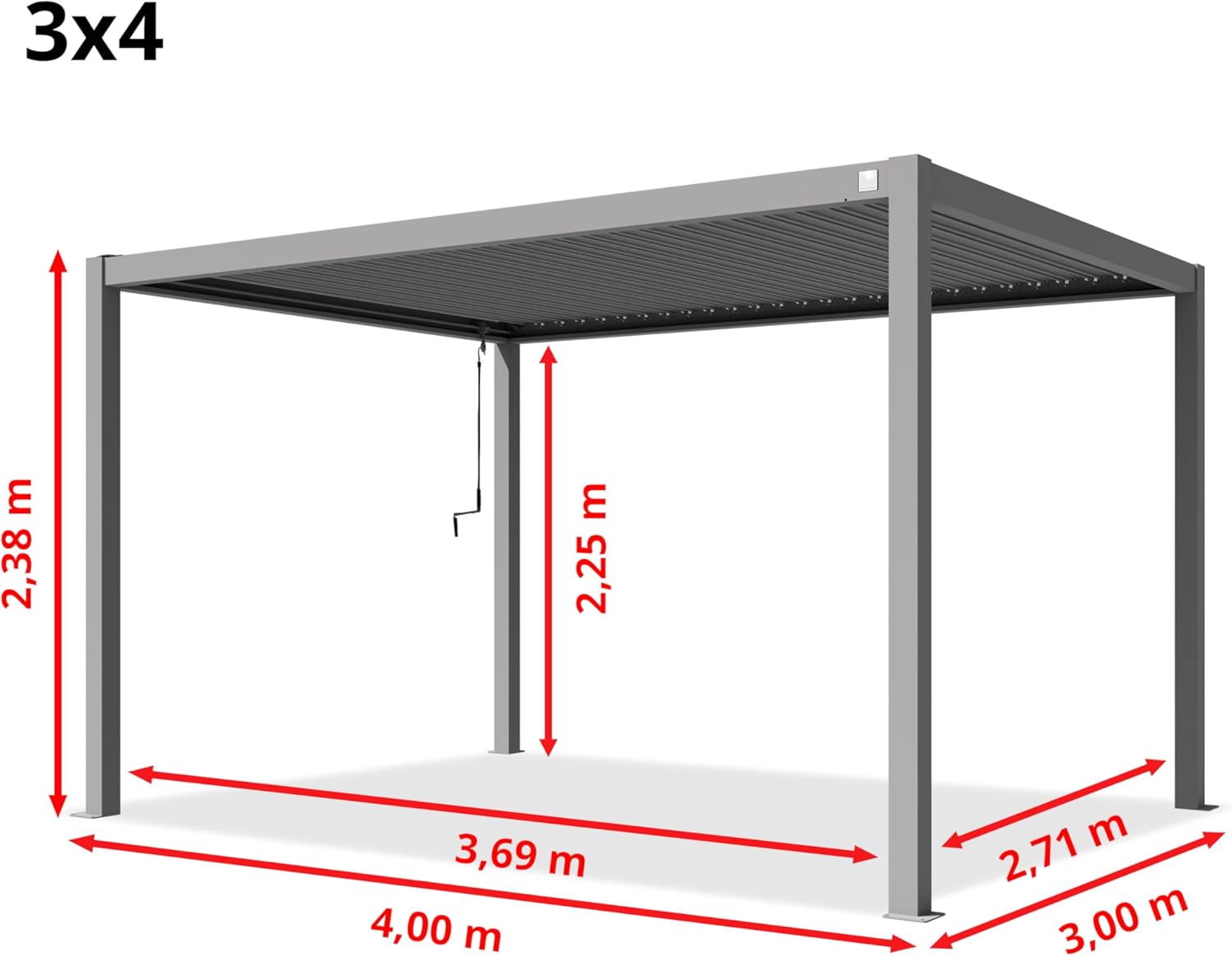 PRIMEYARD Pergola 3x4 m poteaux en Aluminium avec Lames orientables en Acier pavillon Gris