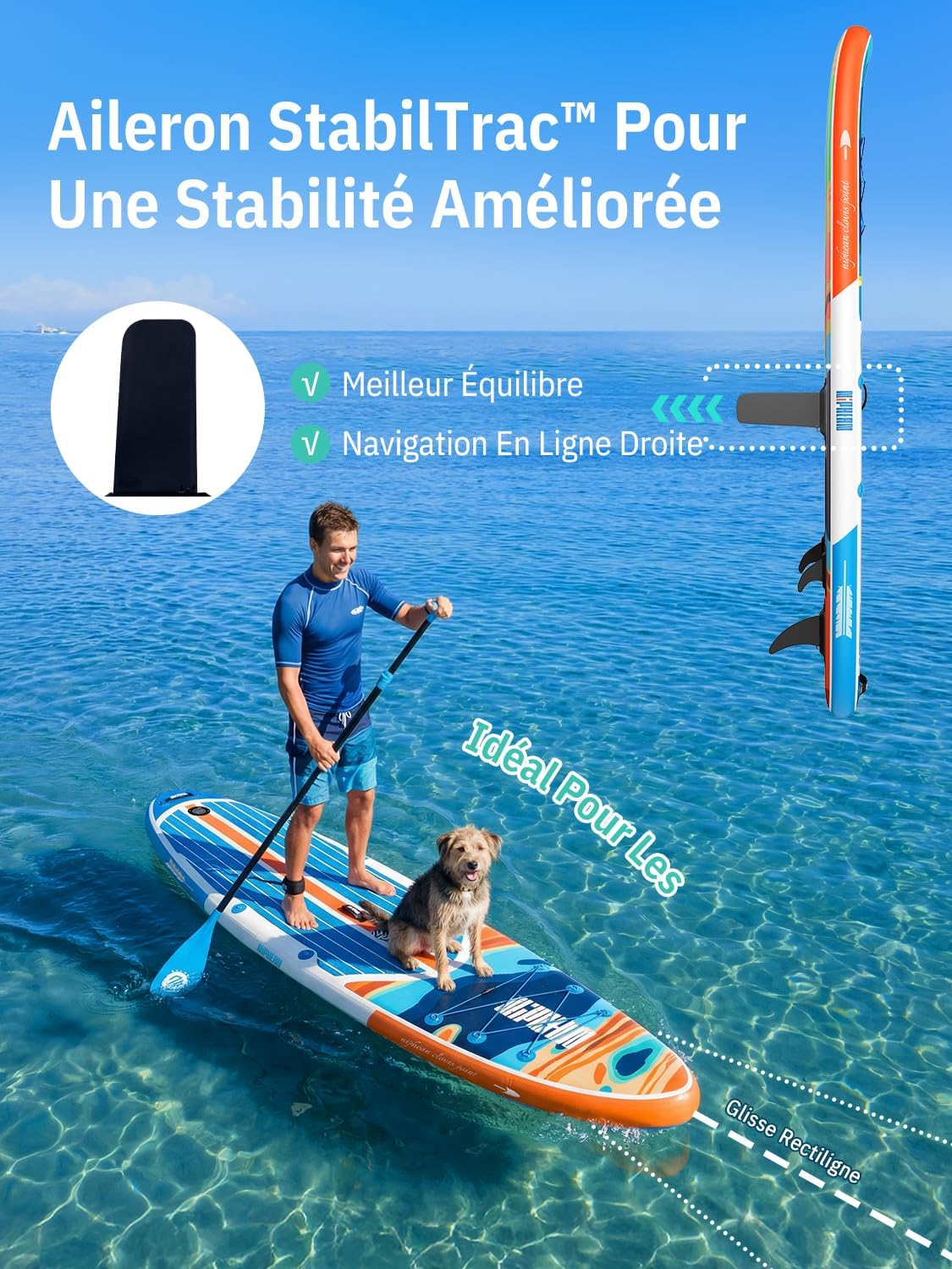 Niphean Paddle Gonflable Adulte avec Tous Les Accessoires, 320cm Planches de Stand Up Paddle Gonflables pour Tous Les Niveaux, Sup avec Capacité 200 kg pour 2 Personnes, Paddle Gonflable avec Siège
