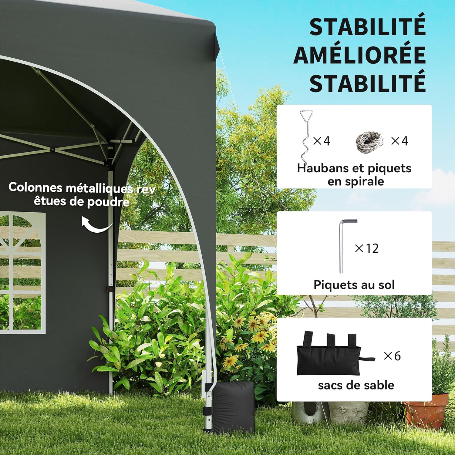 Outsunny - Tonnelle pliante série - 3x6m - imperméable, anti-UV, 6 parois, 6 sacs de sable