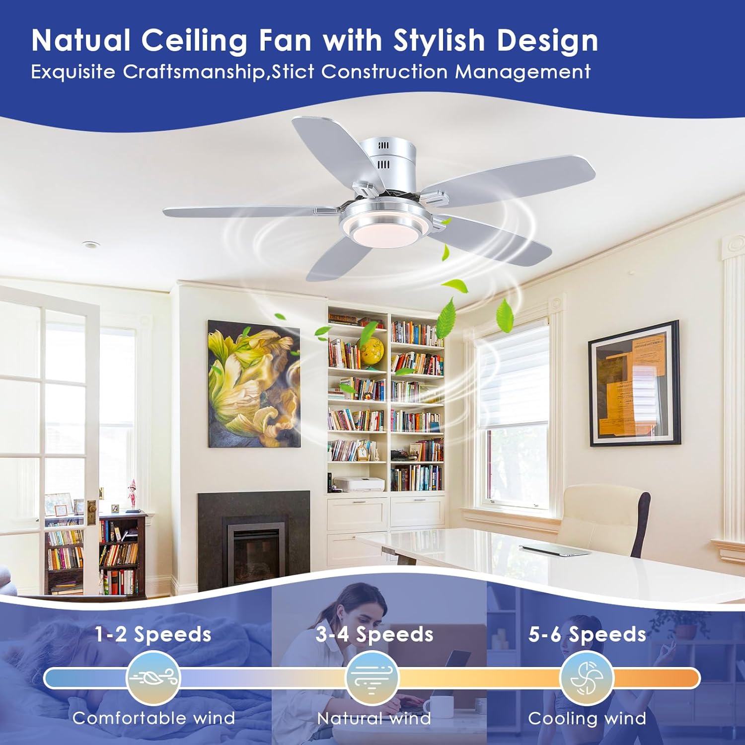 Kviflon - Ventilateur Plafond DC 127 cm, LED, télécommande, 3 pales
