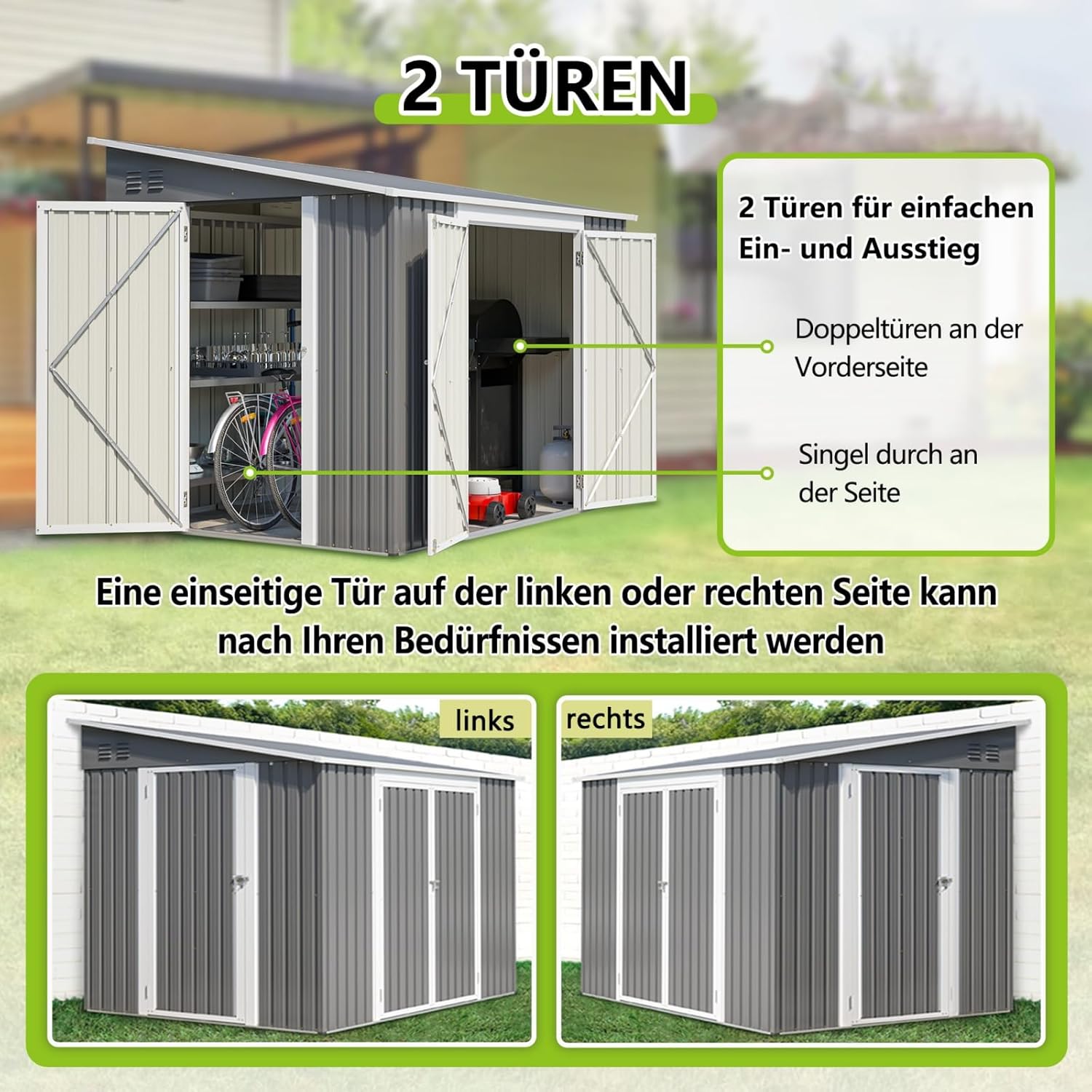 YEHTOKHOME 6x8 FT Abri de Jardin en Métal 262x180 cm, Abri de Jardin avec Toit Incliné, Portes Verrouillables et Fondation Métallique, Rangement Extérieur Étanche, Marron (6x8 FT)