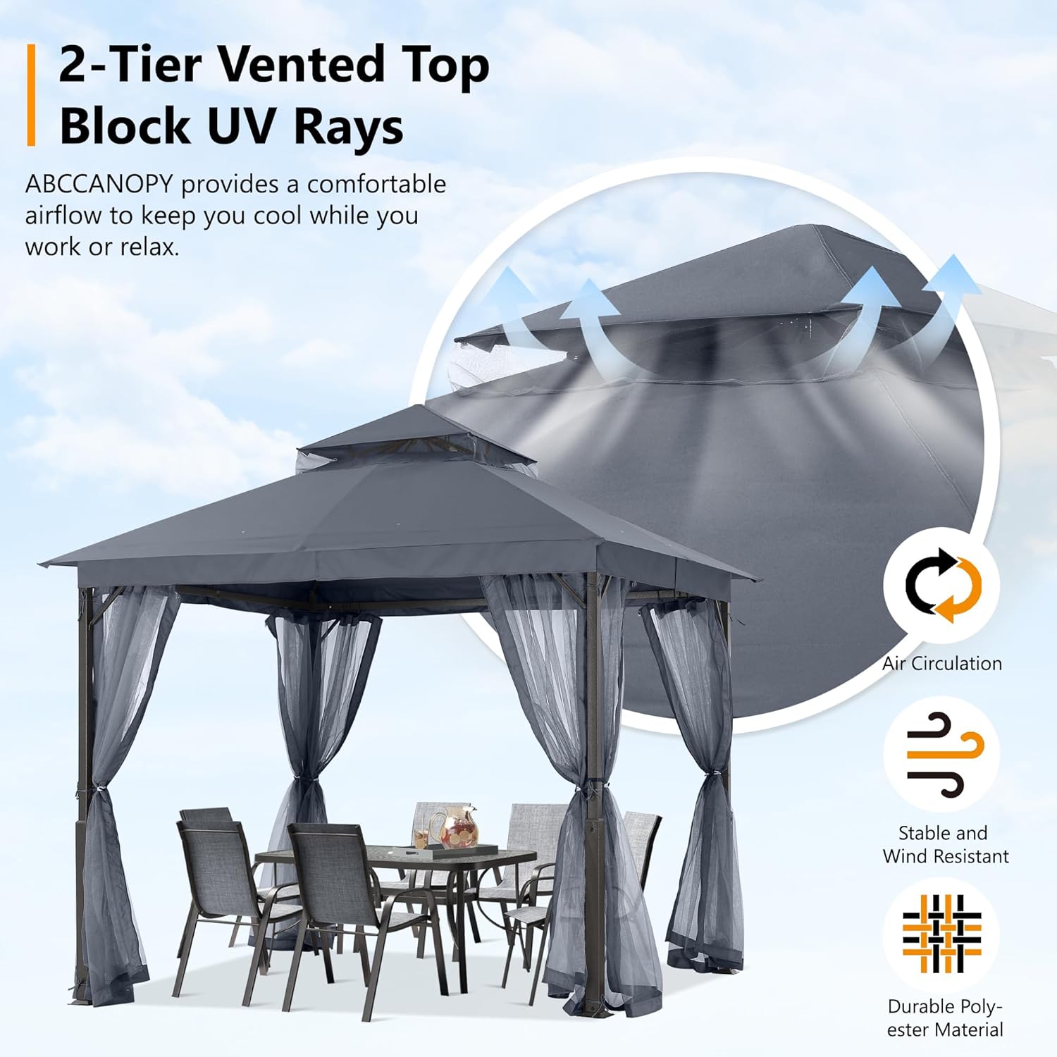 ABCCANOPY - Abri de jardin série terrasse - 2,4x2,4m - acier, moustiquaire, gris foncé
