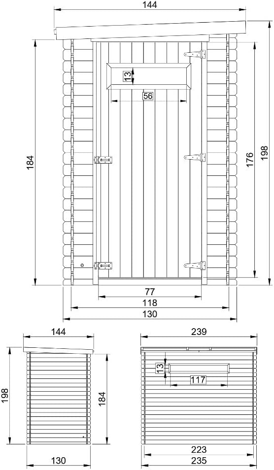Abri de Jardin en Bois, Petite fenêtre - Stockage extérieur l239xL144xH198 cm/2.63 m2 - Petit abri à Outils, Local à vélos - Toit imperméable, fenêtres TIMBELA M306A