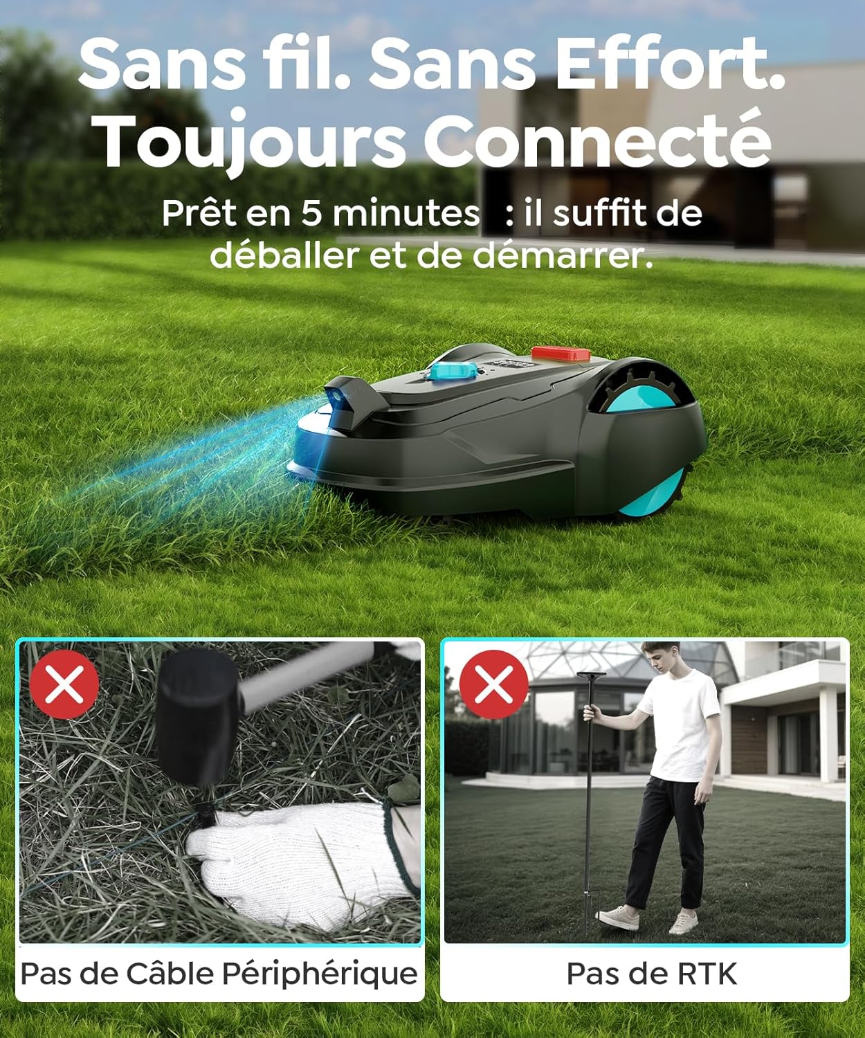 YARDCARE - M800Plus - 800 m² - Robot tondeuse GPS IA, coupe U, détection obstacles