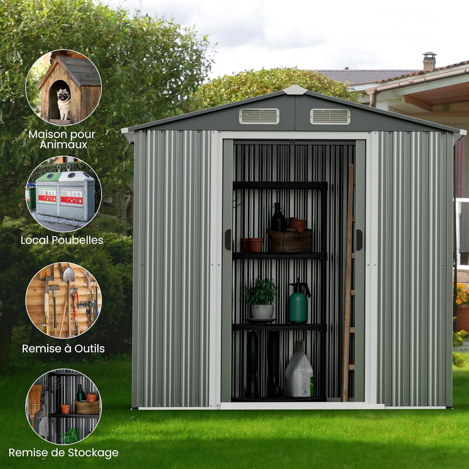 COSTWAY - Abri jardin métal galvanisé - 3,7m³ - double porte, aération, rampe