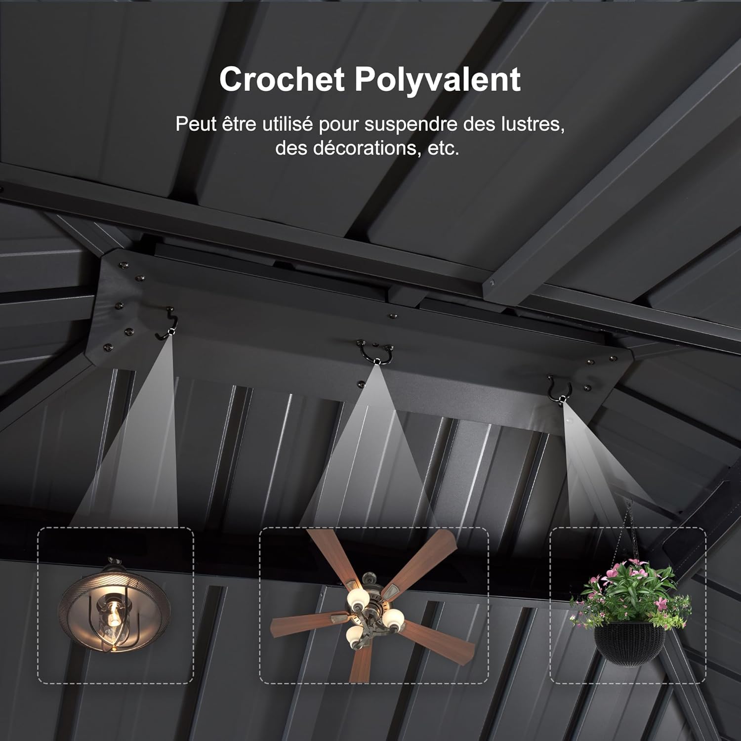 PURPLE LEAF - pergola série double toit - 4,85x3,65 m - alu acier, rideaux, moustiquaire