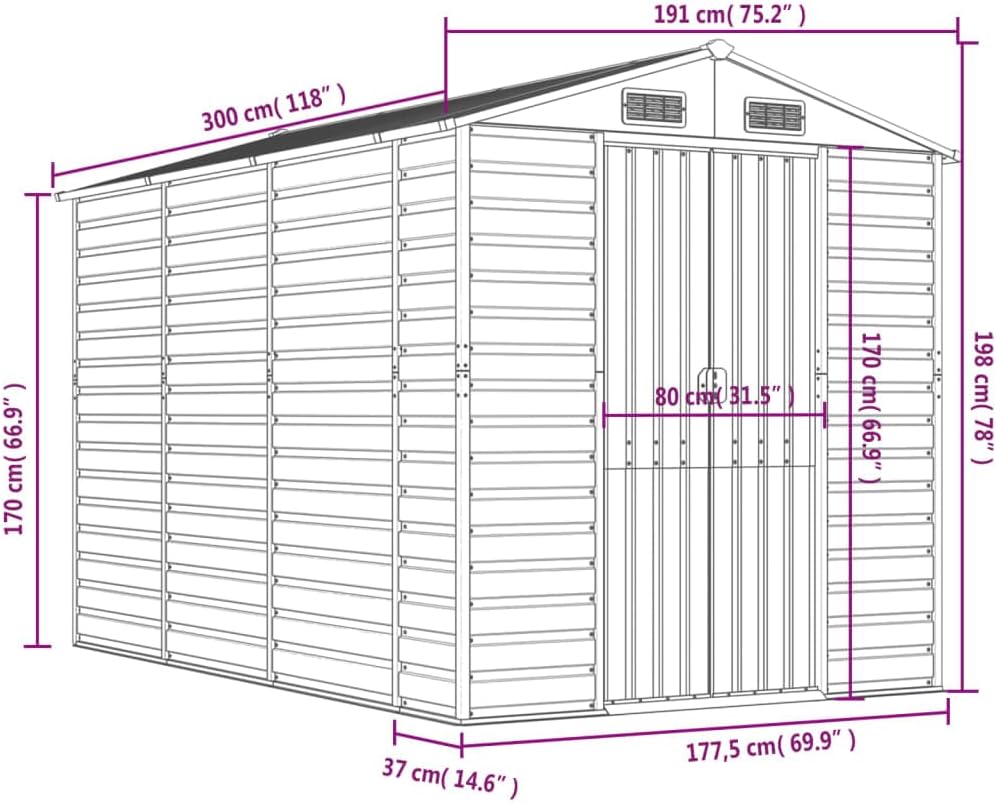 vidaXL Abri de Jardin Anthracite 191x300x198 cm Acier galvanisé