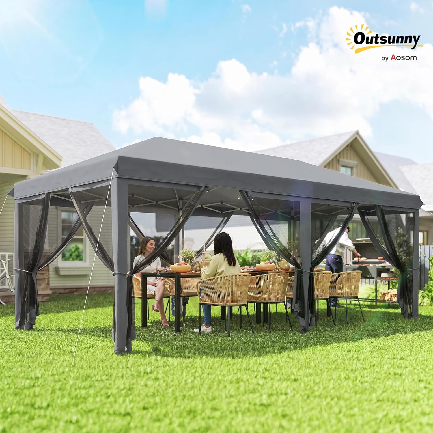 Outsunny - Barnum pliant Pop-up - 6x3 m - anti-UV, moustiquaires, sac