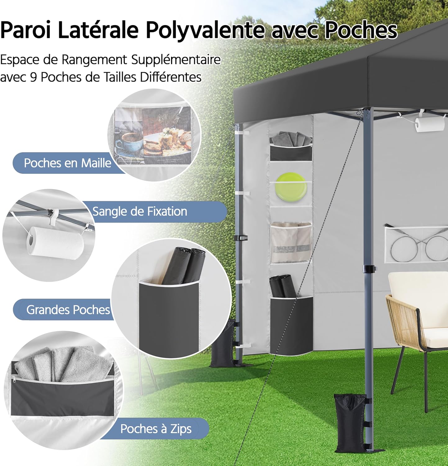 Yaheetech - tonnelle pliante réglable - imperméable, anti-UV, parois latérales