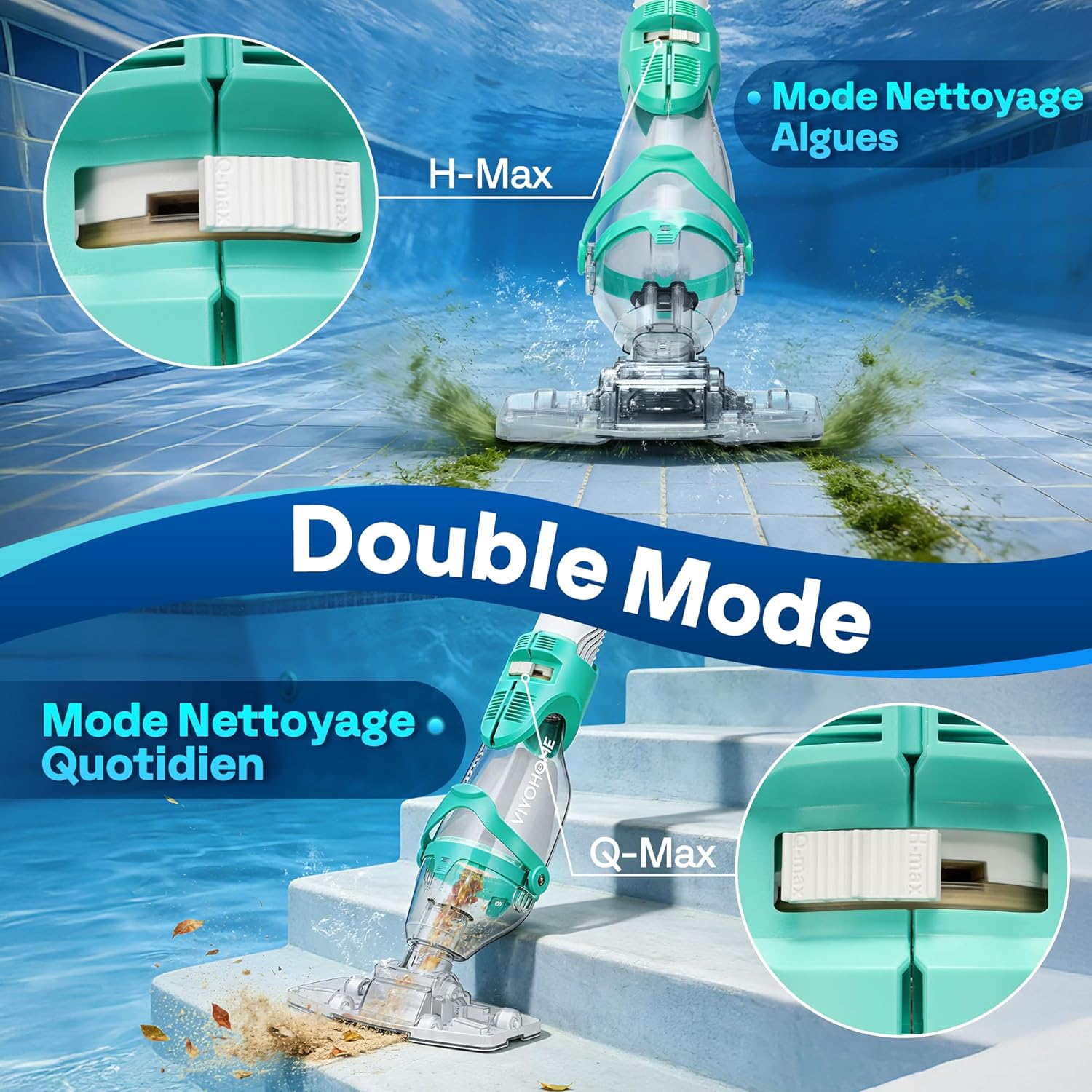 VIVOHOME - aspirateur de piscine sans fil 72LPM - batterie, 4 sacs filtrants, perche télescopique