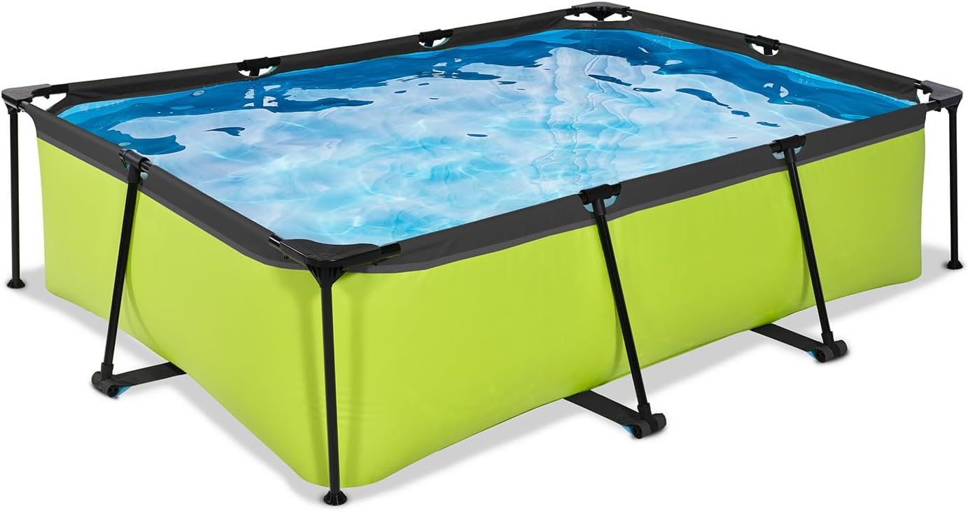 EXIT TOYS Piscine Tubulaire Lime - 220x150x65cm - Piscine Hors Sol Rectangulaire avec Pompe Filtrante à Cartouche - Entrée Basse - Idéal pour Les Jeunes Enfants - Cadre Stable - Design Unique - Vert