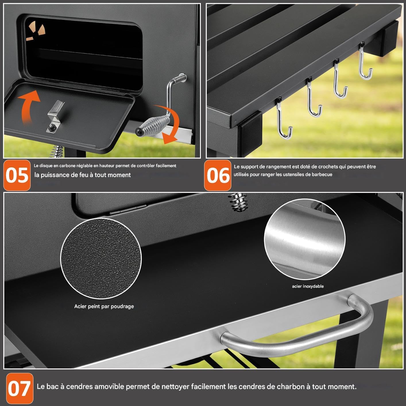 TLSUNNY - Barbecue XL sur chariot, couvercle, roues, thermomètre TLSUNNY