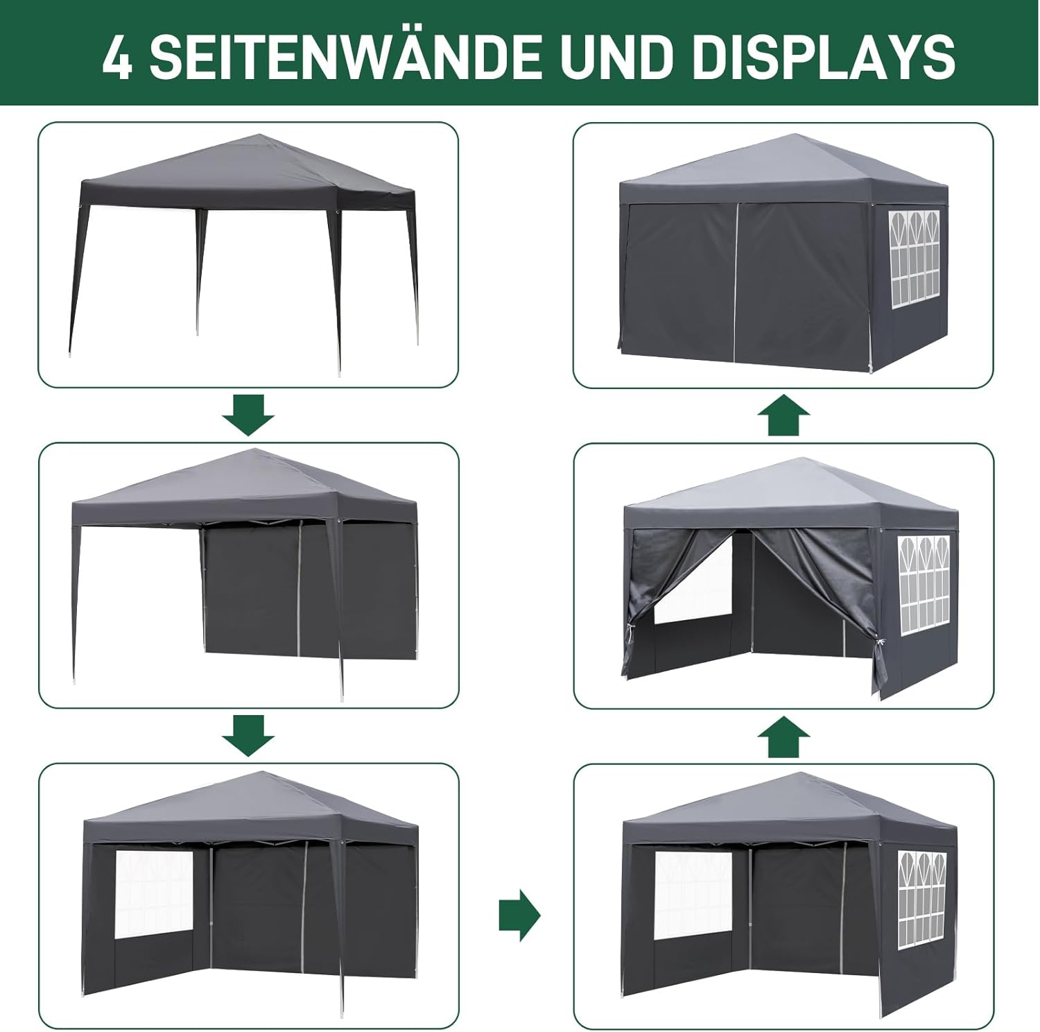 LEADZM - tonnelle pliante - 3x3m - imperméable, UV50+, 4 côtés, réglable
