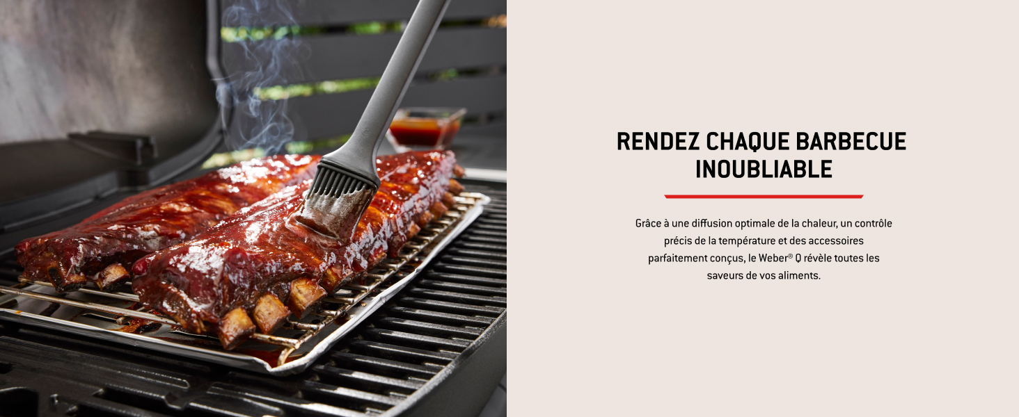 Le texte se lit comme suit : « RENDEZ CHAQUE BARBECUE ». Panneaux multiples montrant de la viande grillée sur une grille de barbecue avec application de sauce.