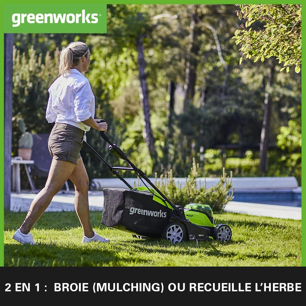 Greenworks - G40LM41 - 41cm coupe, sac 50L, sans batterie ni chargeur G40LM41