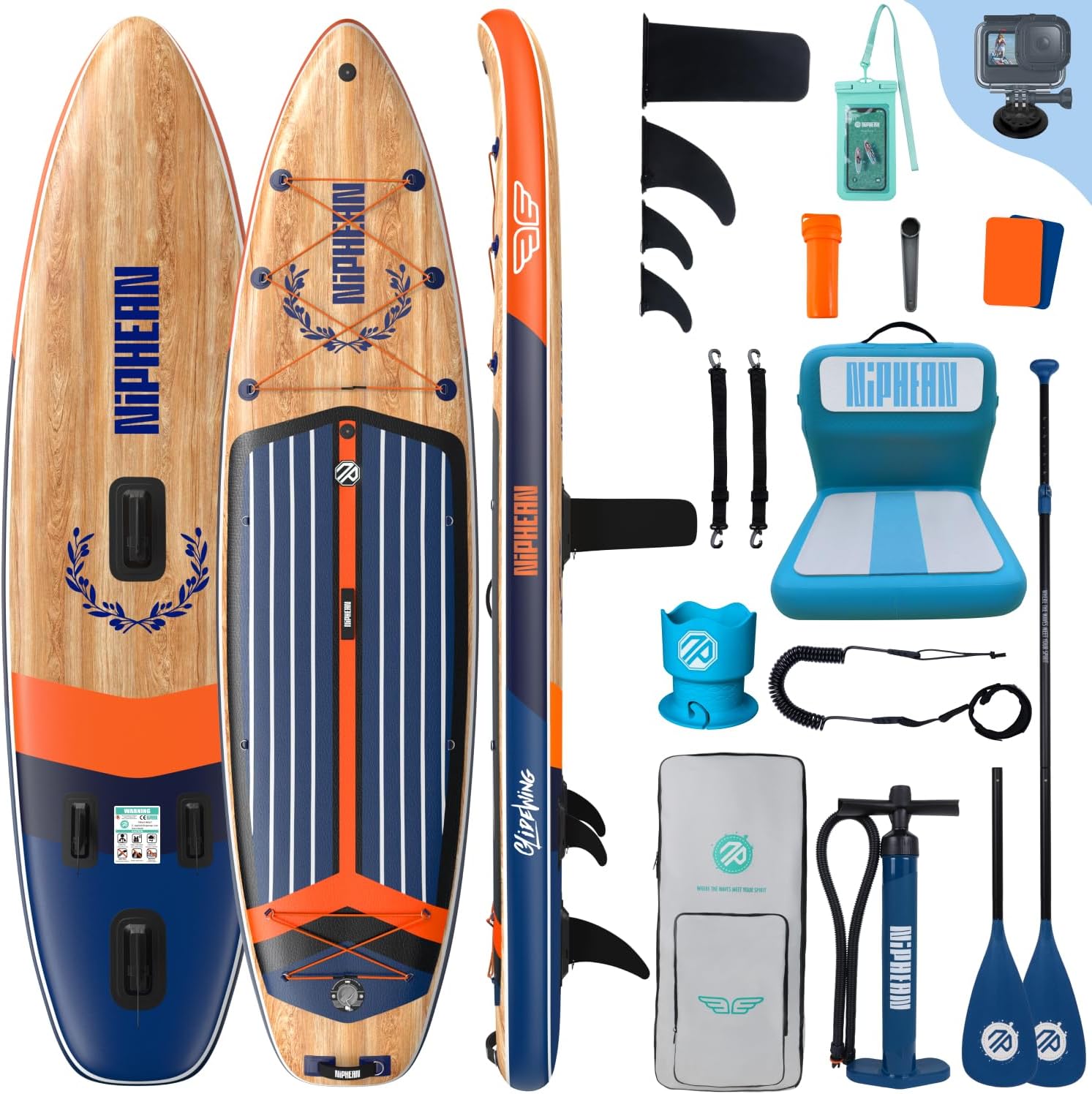 Niphean Extra Large Paddle Gonflable, Sup à 2+1 Personnes/Famille, Planches de Stand Up Paddle Gonflables avec (Idéal Débutant) Aileron Équilibré, Housse Étanche, Paddle Gonflable Adulte, Cadeaux