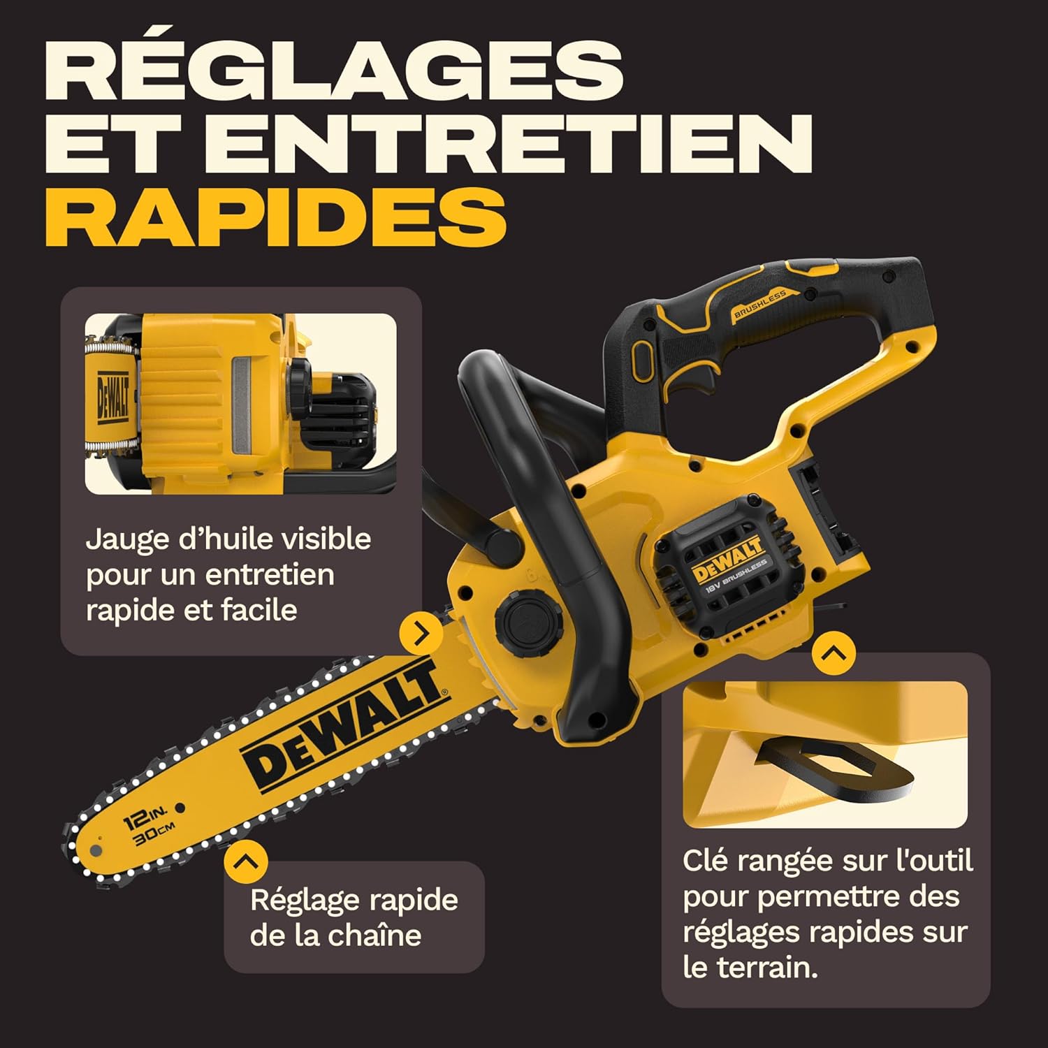 DEWALT - tronçonneuse XR 18V - lame 30cm, brushless, compacte - DCMCS565N-XJ