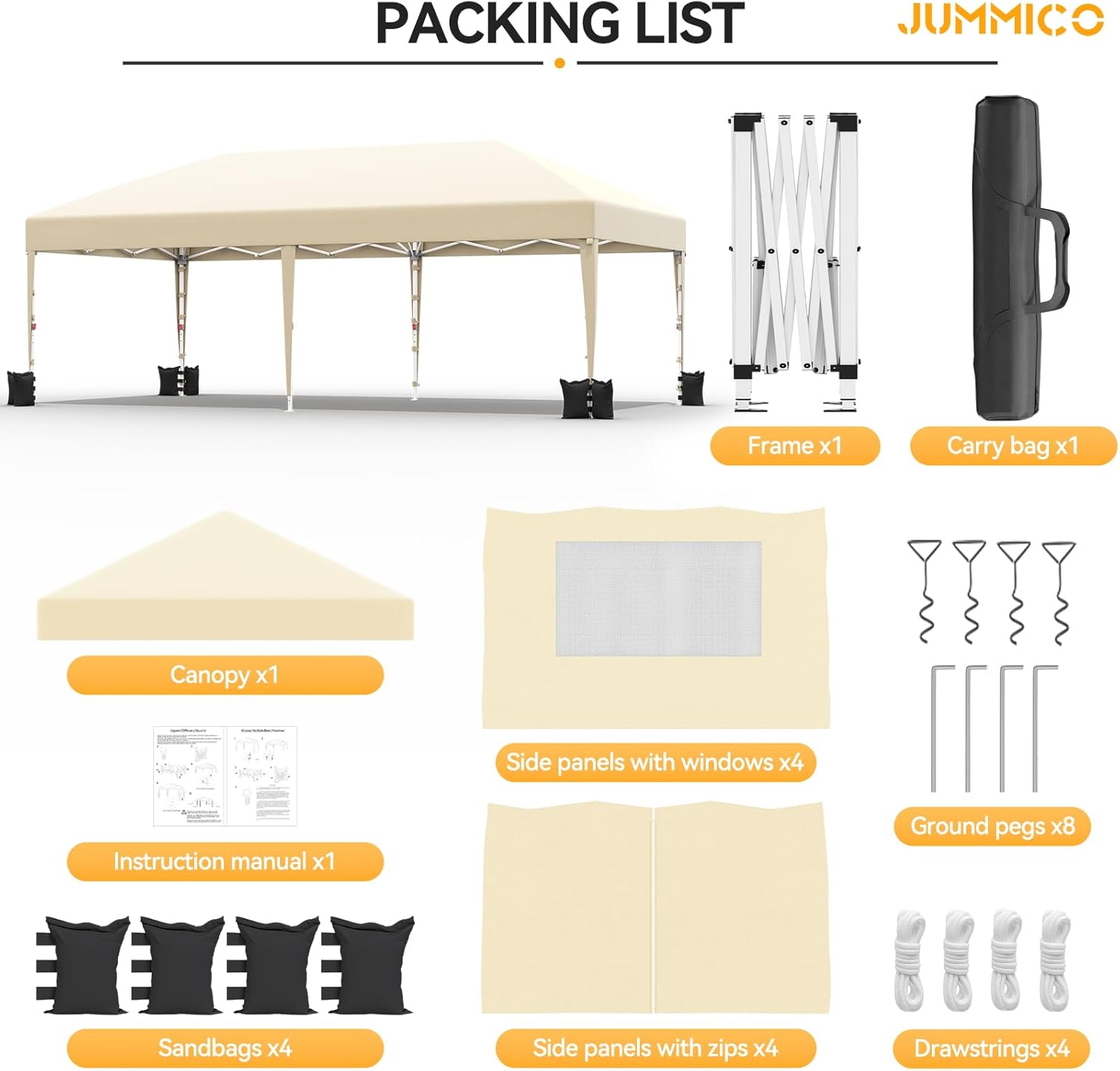 JUMMICO - tonnelle pliante - 3x6m - moustiquaire, imperméable, anti-UV