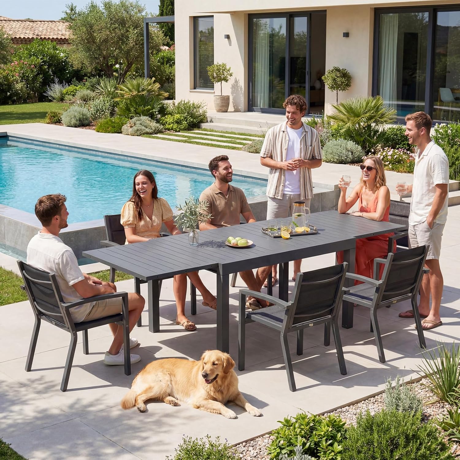 JUMMICO - table extensible 260x80cm - aluminium résistant, facile entretien