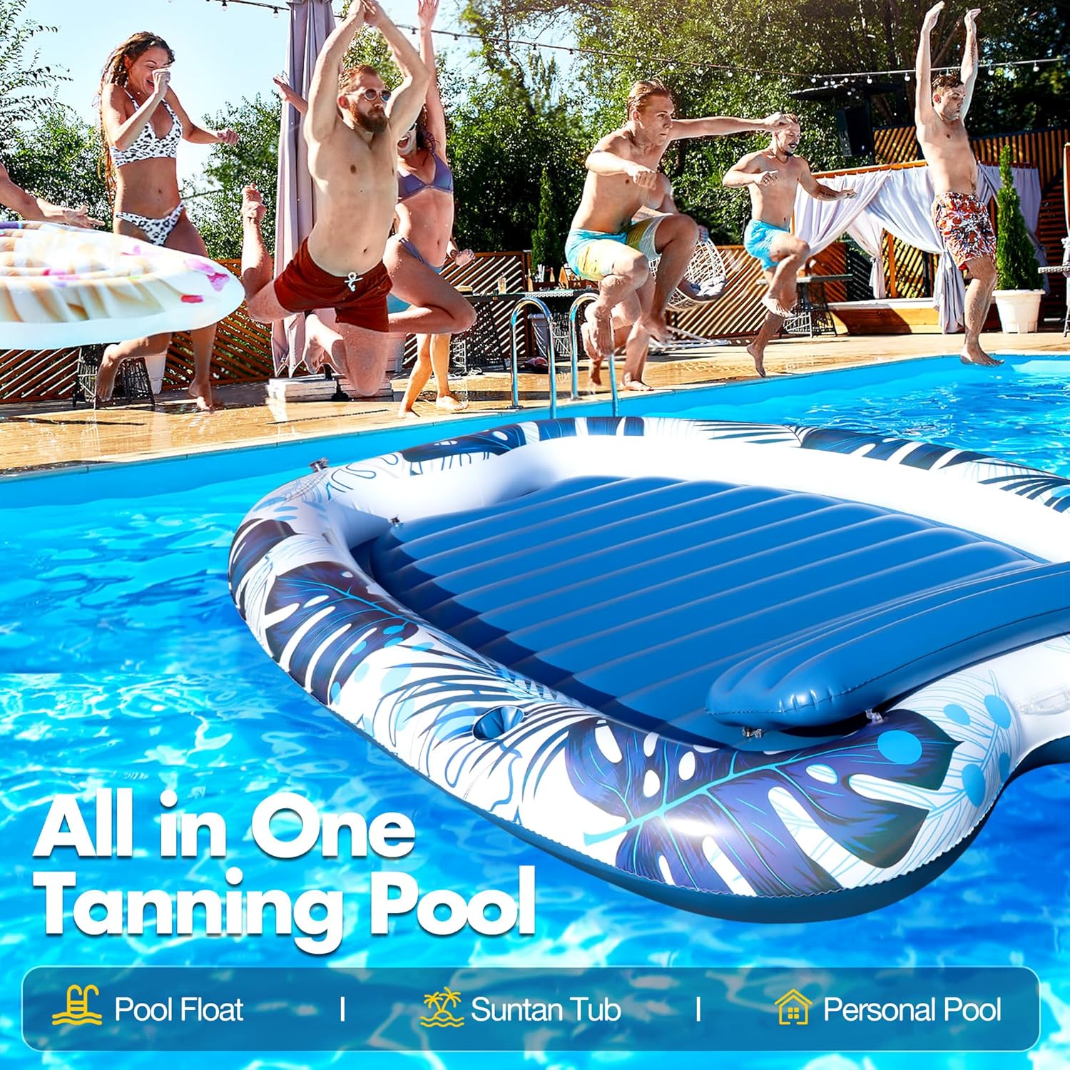 LanOcean - Matelas gonflable série piscine - 230x170cm - 2 porte-boissons, appui-tête, 2 personnes