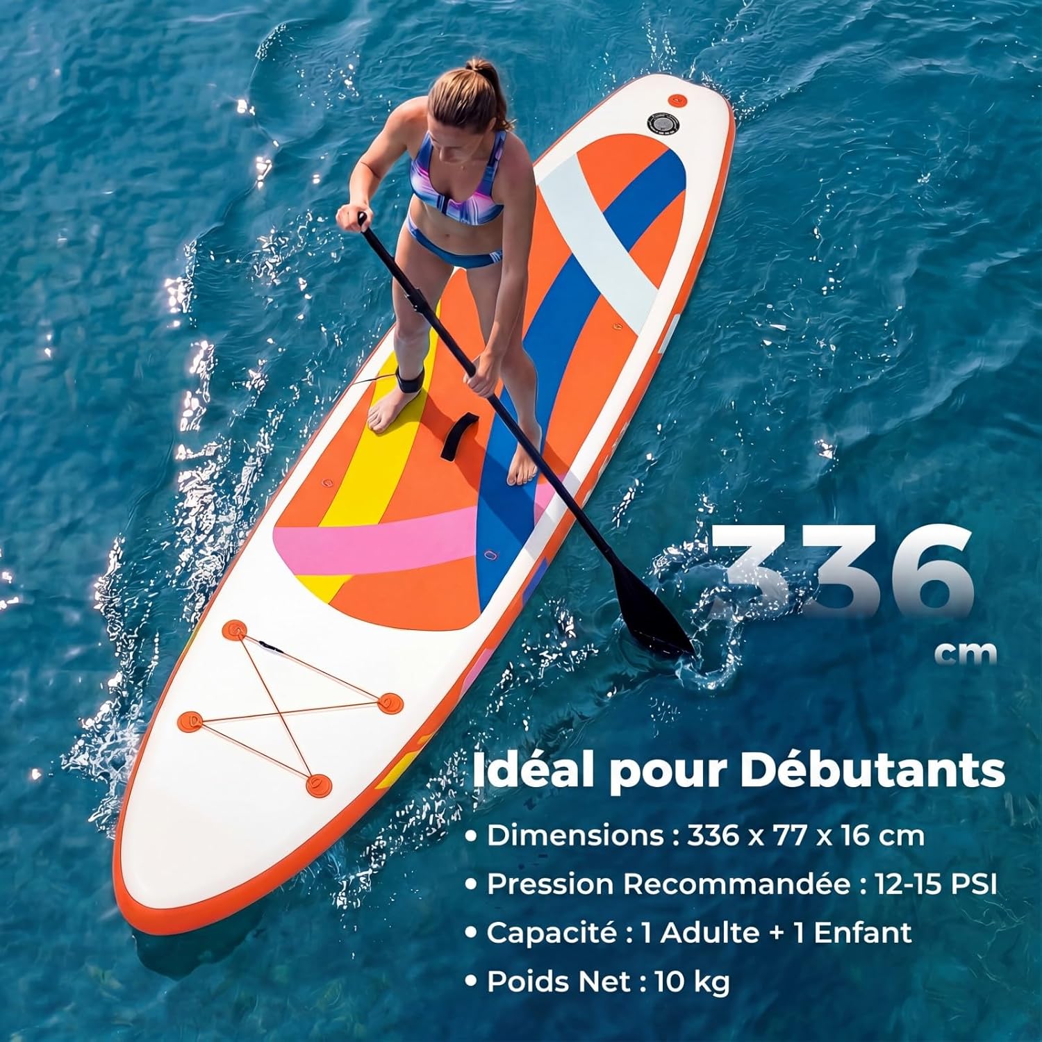 COSTWAY - paddle gonflable, aluminium réglable, accessoires complets, deck antidérapant