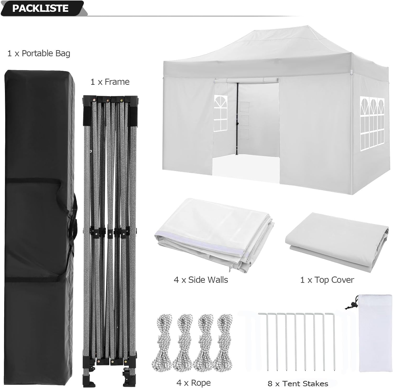 COBIZI - tonnelle pliante série - 3x4.5m - étanche, UV 50+, pliable, blanc