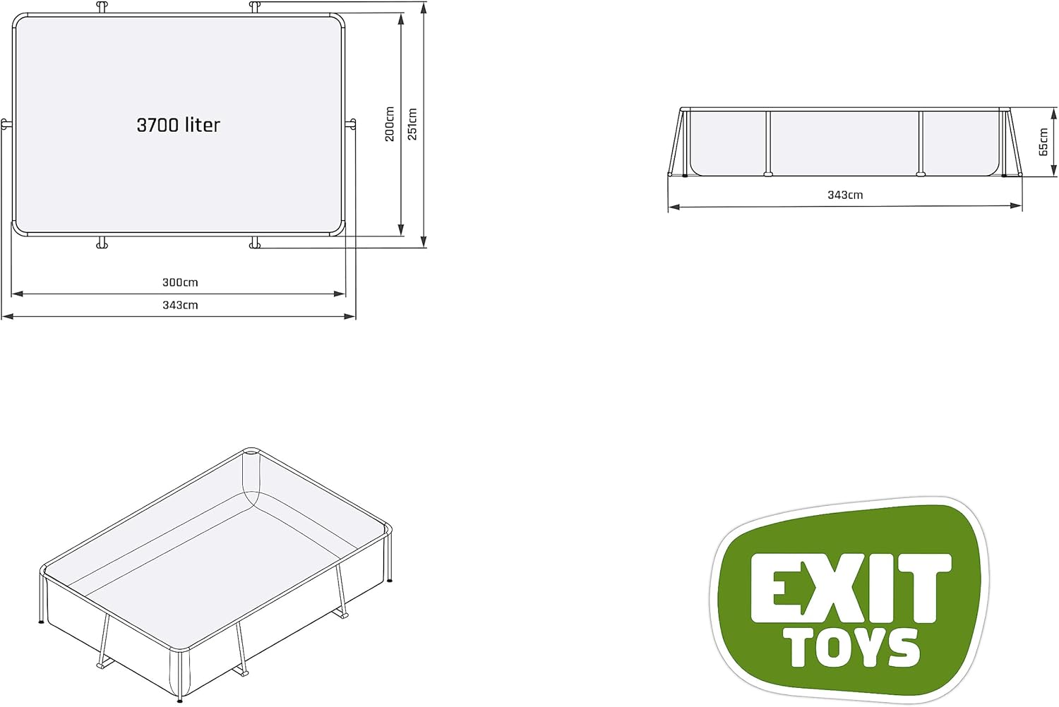 EXIT TOYS Piscine Lime - 300x200x65cm - Piscine Hors Sol Rectangulaire avec Pompe Filtrante à Cartouche - Entrée Basse - Idéal pour Les Jeunes Enfants - Cadre Stable - Design Unique - Vert