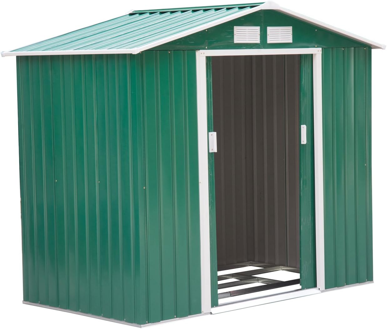Outsunny Abri de Jardin en métal 2,77 m² cabane de Jardin 213 x 130 x 185 cm cabanon Rangement Outils avec kit de Fondation, Porte coulissante verrouillables et 4 aérations - Vert