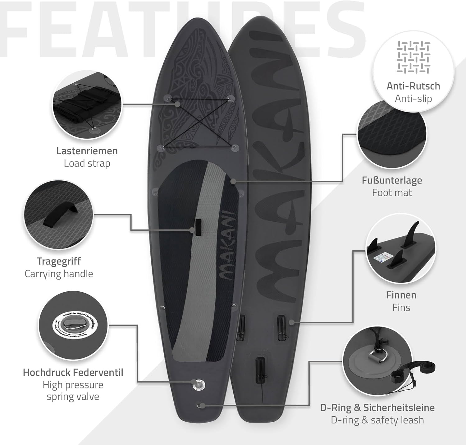 ECD Germany - Stand Up Paddle Gonflable - 305/308/320/380 cm - PVC, 120/150 kg, épaisseur 10/15 cm