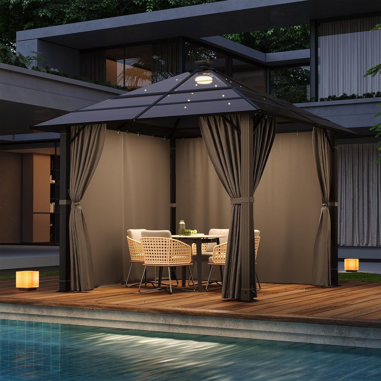 Devoko - Tonnelle de jardin - 3x3m - aluminium, toit fixe, LED, imperméable