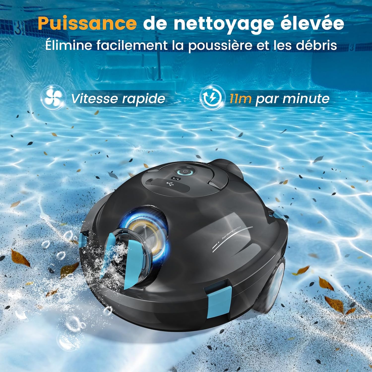 MEDOXA – Robot piscine sans fil, 120 min autonomie, pour 100 m² – Noir