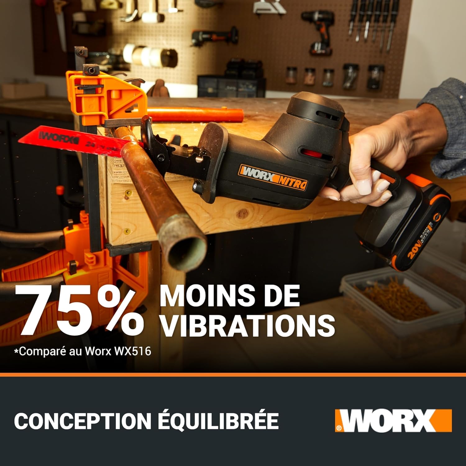WORX - Scie sabre 20V, 26mm, brushless, vitesse variable, WX501.9