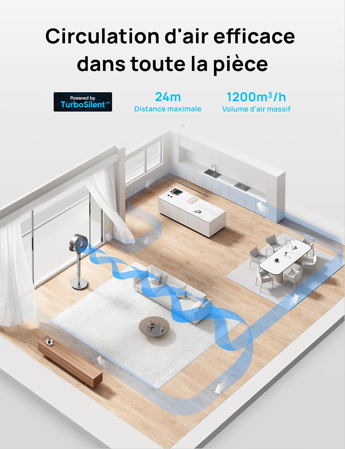 Dreo - PolyFan série 502S - 102cm - ventilateur silencieux 23dB, 24m portée, turbo, 8 vitesses - 502S