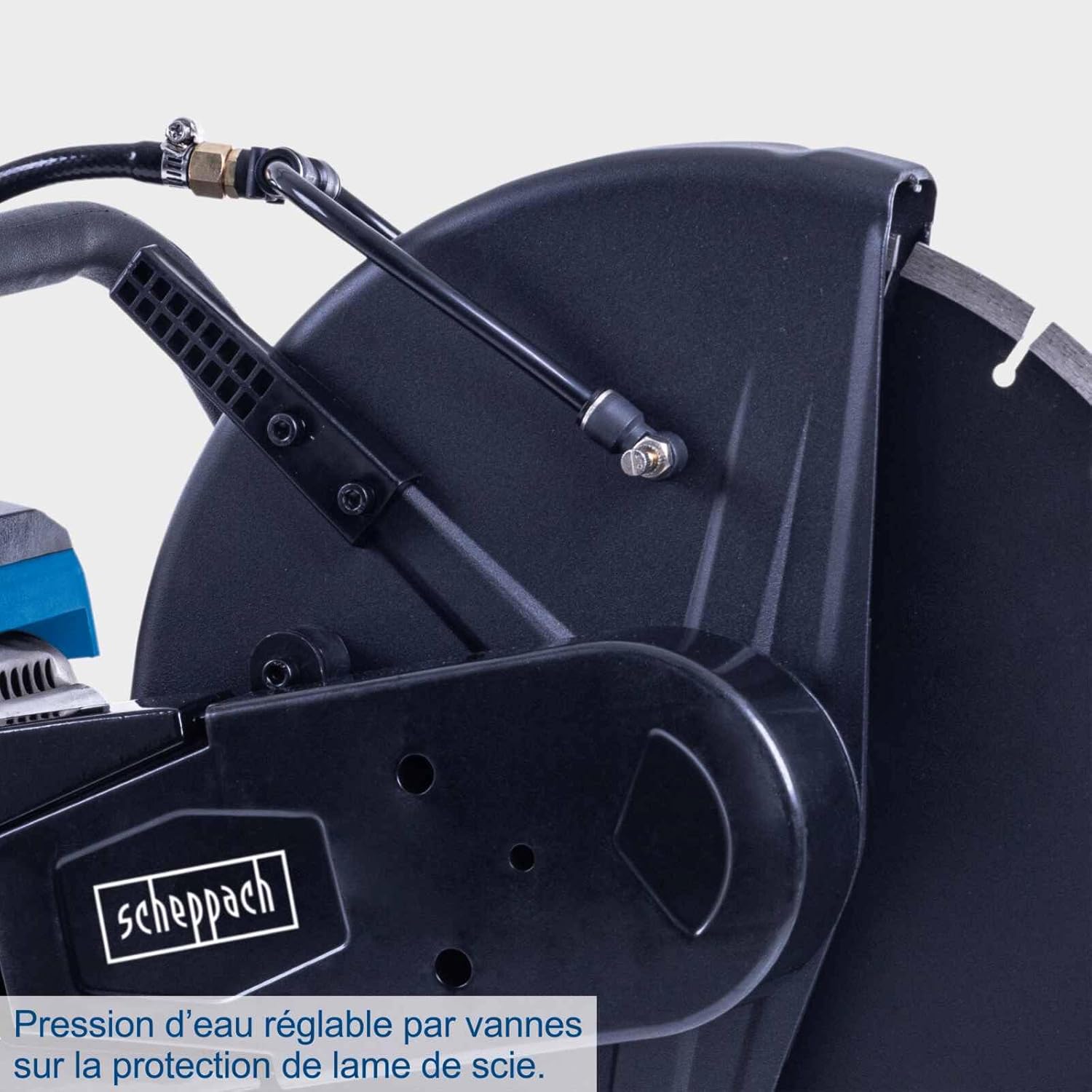 Scheppach Scie à béton PTS400 | 2900 W | Disque de coupe Ø350 mm | Profondeur de coupe 120 mm | Moteur 2 temps de 3,95 CV / 65 cm³ | EasyStart | Découpeuse thermique béton | Filtre de rechange inclus