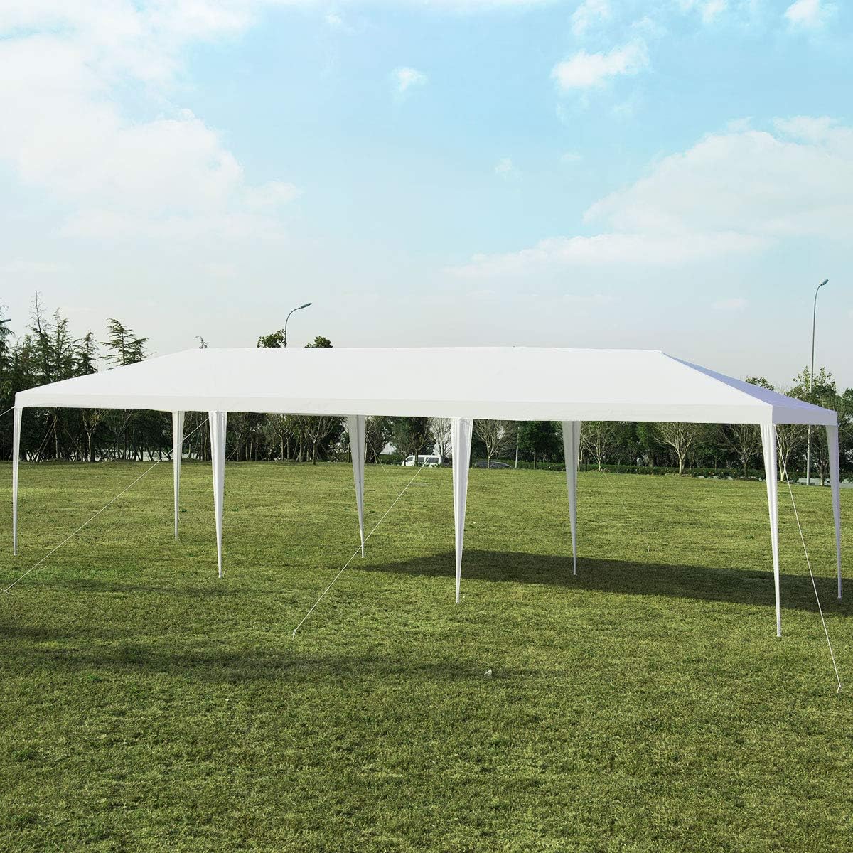 COSTWAY - Tonnelle jardin 3x9m, étanche, métal, 8 cordes, 16 piquets