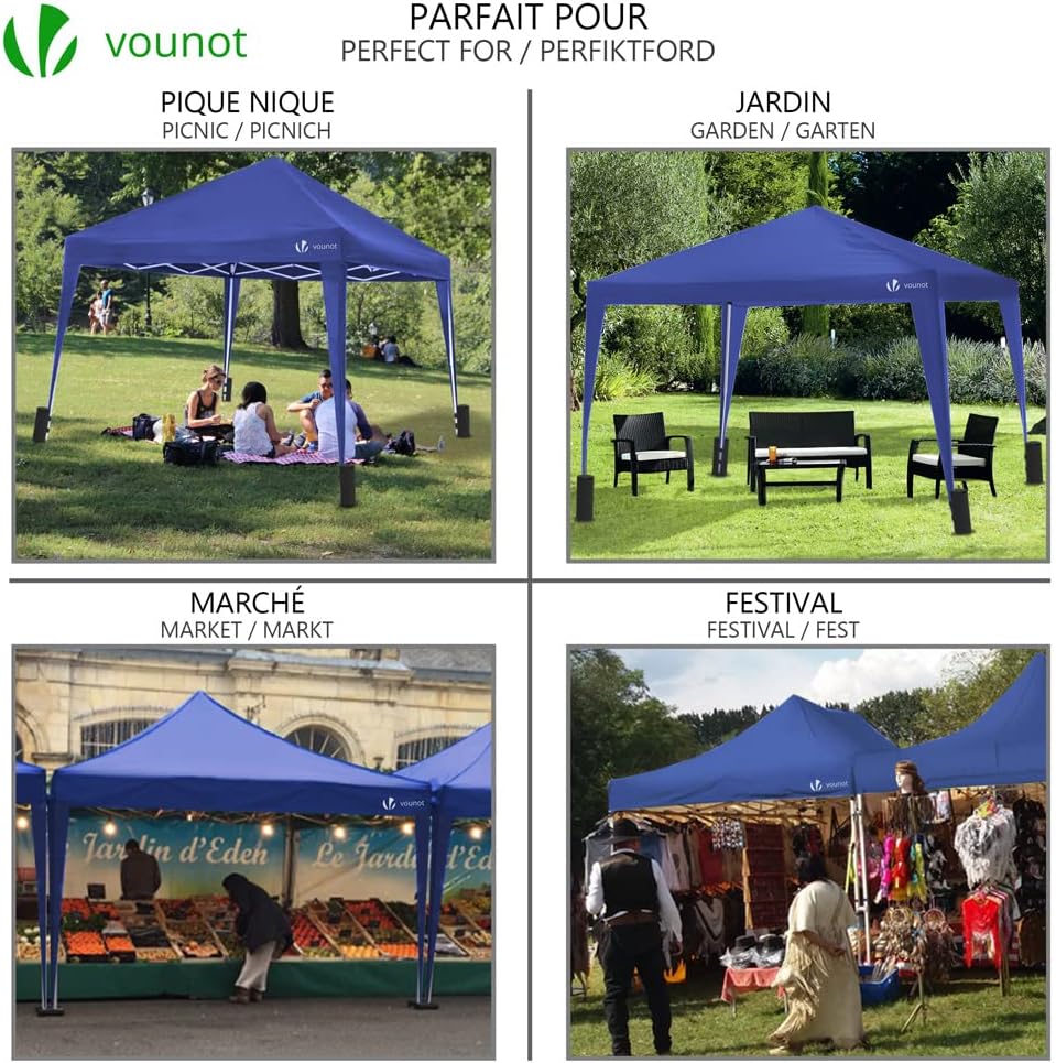 VOUNOT - tonnelle pliante série jardin 3x3m, installation rapide, auvent, sac transport et sacs sable inclus