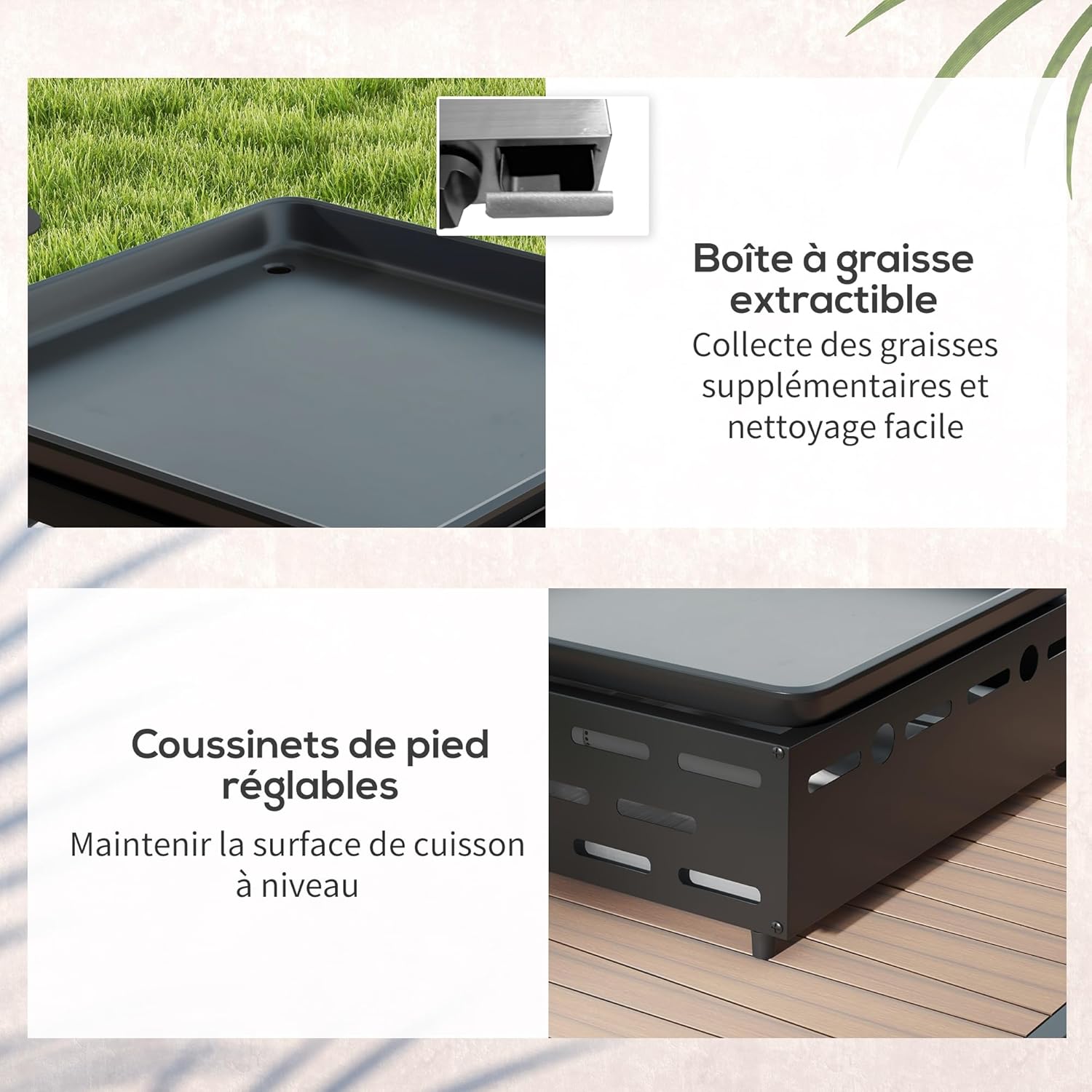 Outsunny - plancha gaz inox émaillé 2 brûleurs 40x34cm, 4,8kW