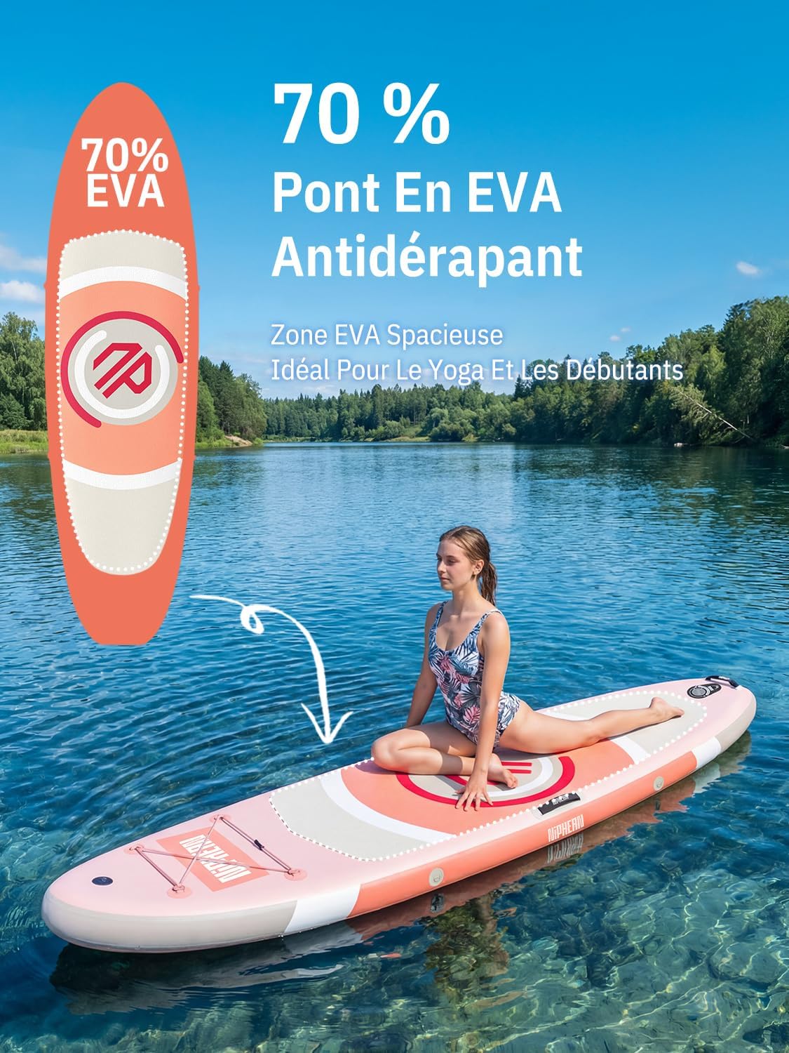Niphean - Paddle Gonflable Adulte avec siège - Ultraléger  - Aileron StabilTrac, paddle yoga antidérapant, animaux