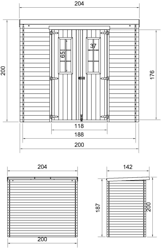 Timbela - Abri de jardin bois 204x142x200cm, sol inclus, 2,22m², M311C+M311G