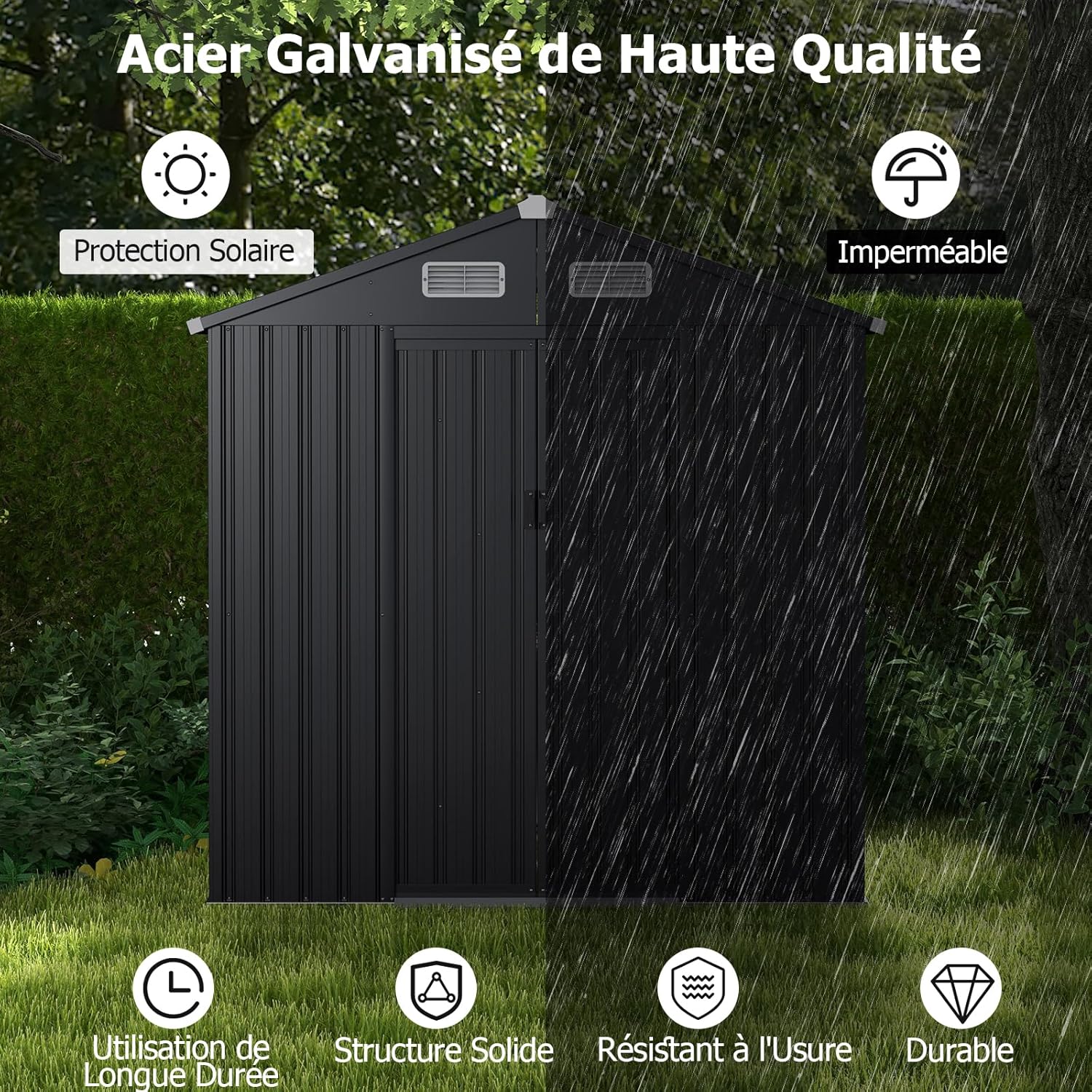 GOPLUS 2,16m² Abri de Jardin 4,26m³, Abri à Outils avec Toit Incliné, Portes Coulissantes, Aérations, Résistant aux Intempéries, Cadre en Acier Galvanisé Antirouille, pour Jardin, Arrière-Cour