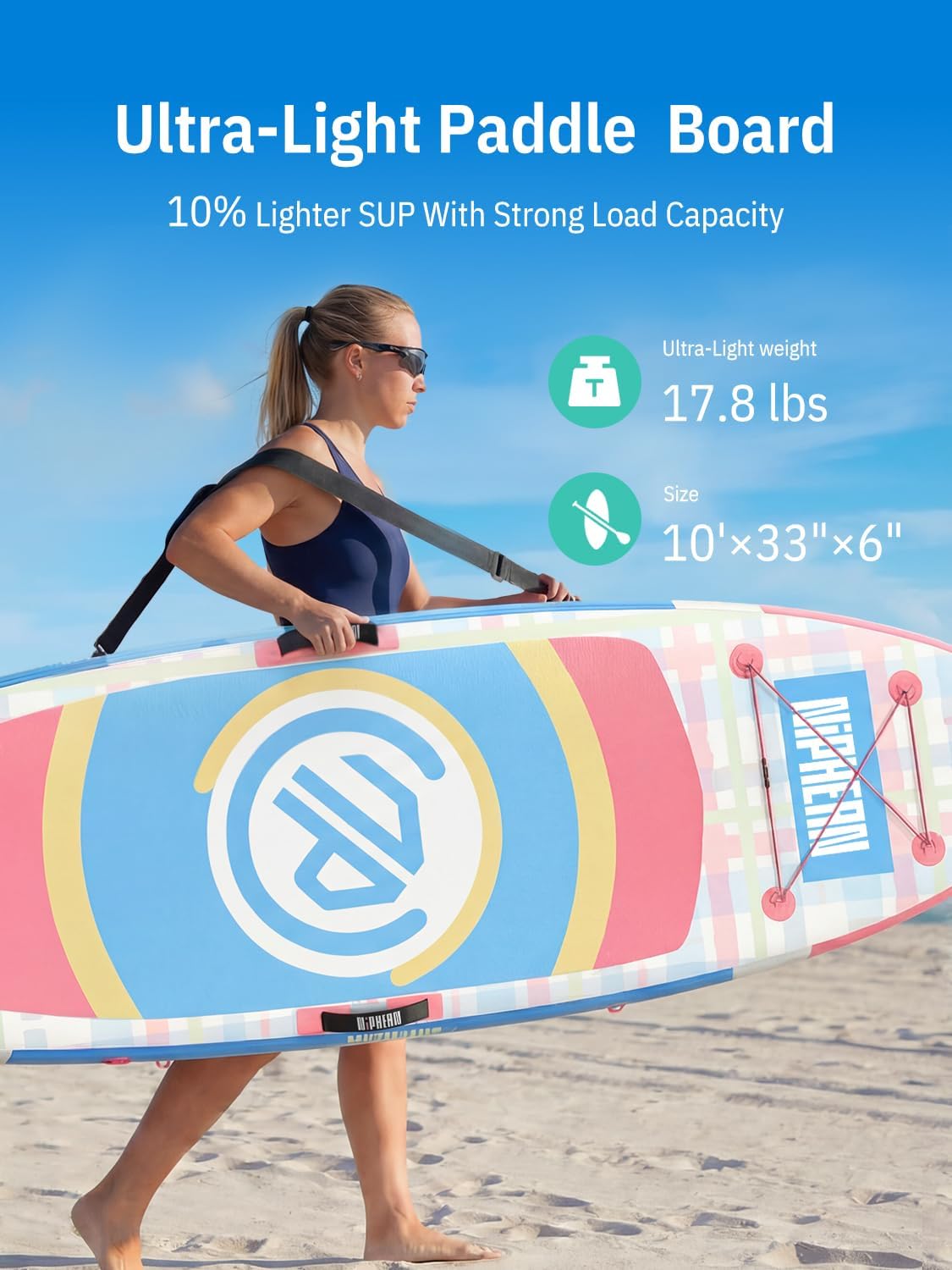 Niphean - Paddle gonflable adulte, ultraléger, siège, +30% stabilité, antidérapant, yoga, animaux