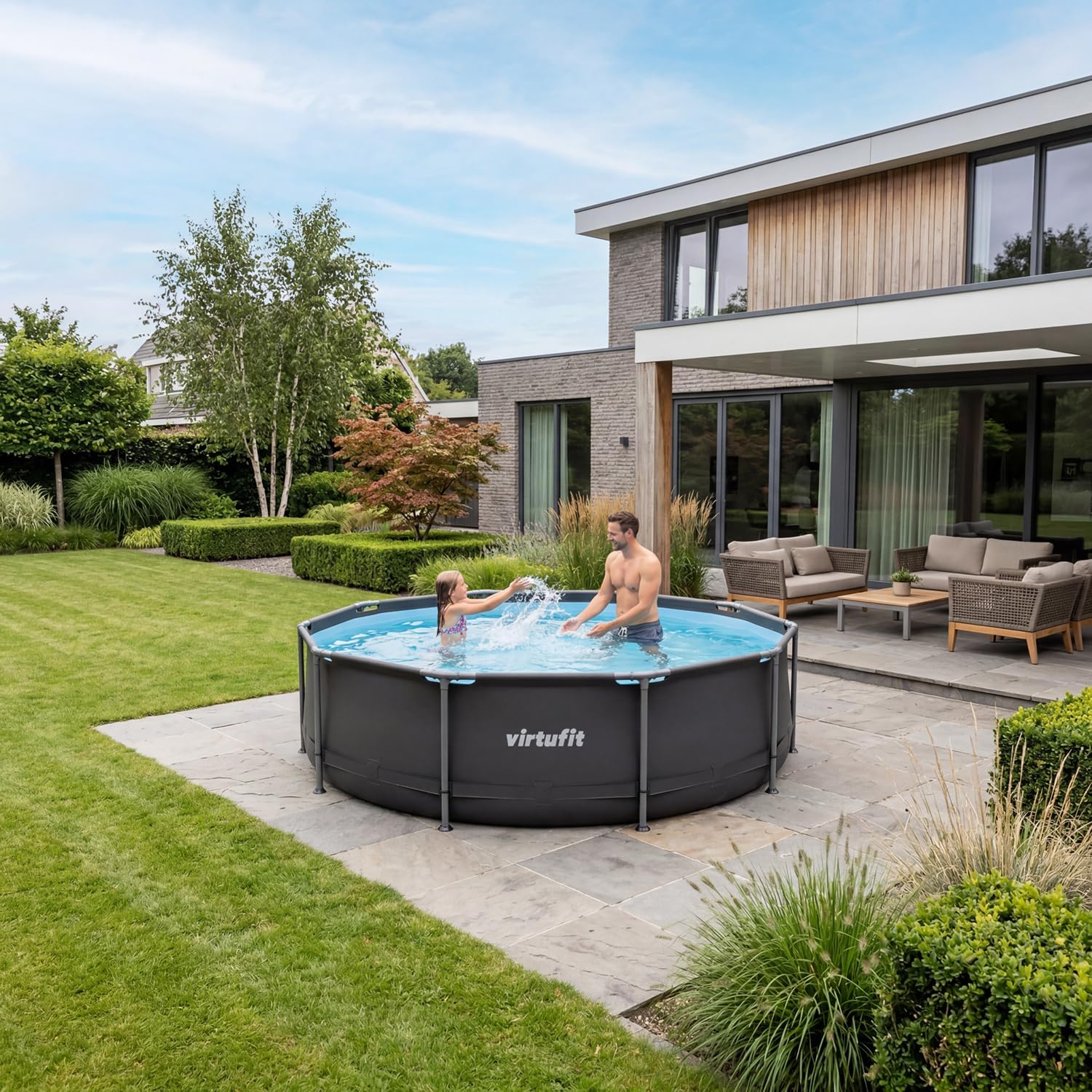 VirtuFit Piscine ronde - Ø244x76 cm - filtre inclus - Noir