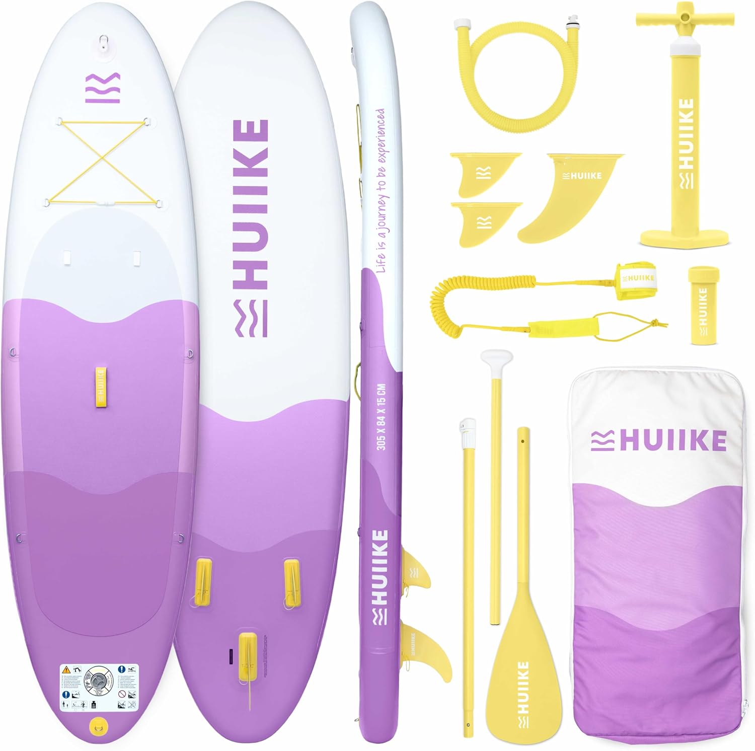 HUIIKE Paddle Gonflable Adulte avec Accessoires Inclus, Pagaie, Ailerons, Pompe. Planche de Stand Up Paddle Grande Stabilité et Résistance. 305 x 84 x 15 cm, Jusqu'à 130 kg