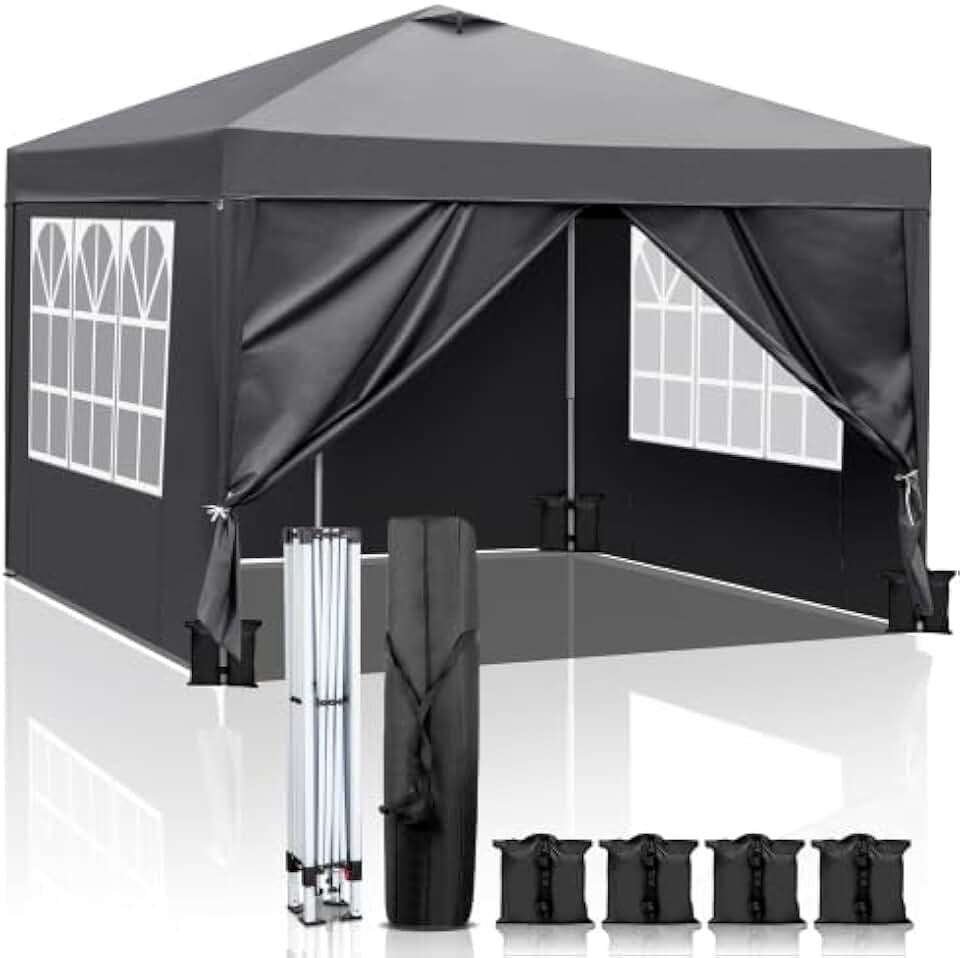 Bonnlo Tonnelle de Jardin Pliante 3x3 imperméable/Tente Pop-up Inclus Sac de Transport/Barnum Pliant Exterieur Rapide à Installer/Gazebo avec Paquet de 4 Poids Lourd Sable,Gris