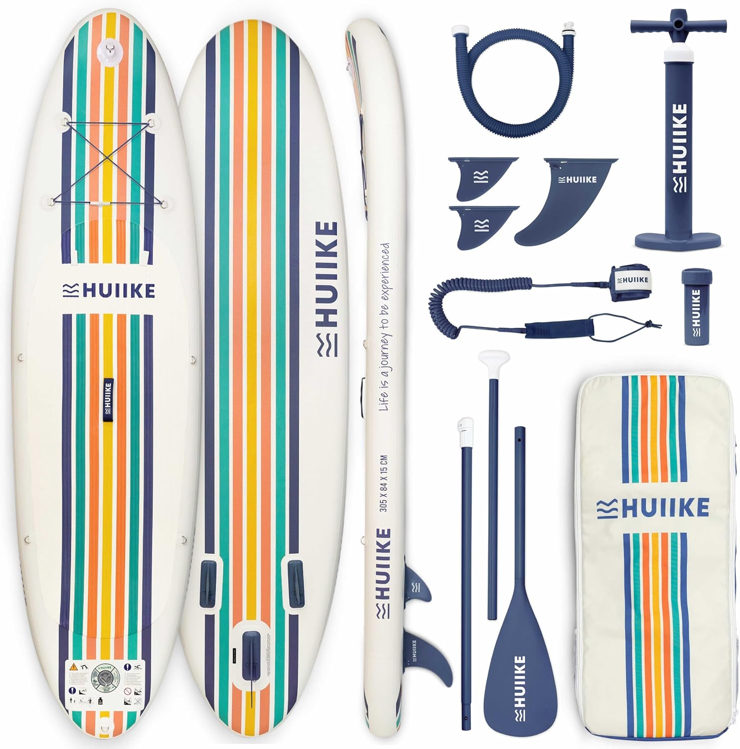HUIIKE Paddle Gonflable Adulte avec Accessoires Inclus, Pagaie, Ailerons, Pompe. Planche de Stand Up Paddle Grande Stabilité et Résistance. 305 x 84 x 15 cm, Jusqu'à 130 kg