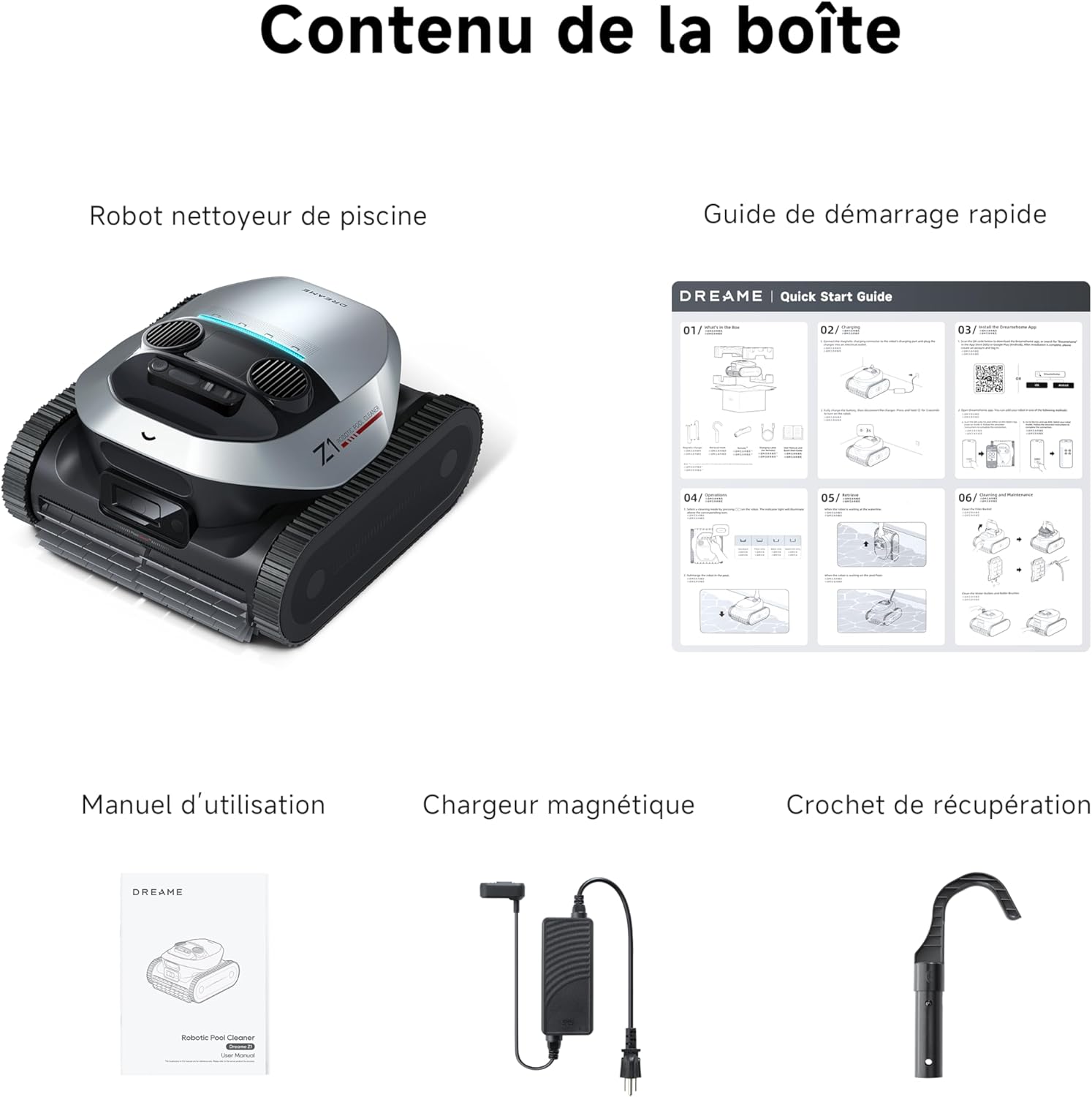 DREAME Z1 Robot Piscine sans Fil, Puissance d'Aspiration 30 000 LPH, Nettoyage du Fond, Parois et Ligne d'eau, 240 Min, Jusqu'à 180 m²