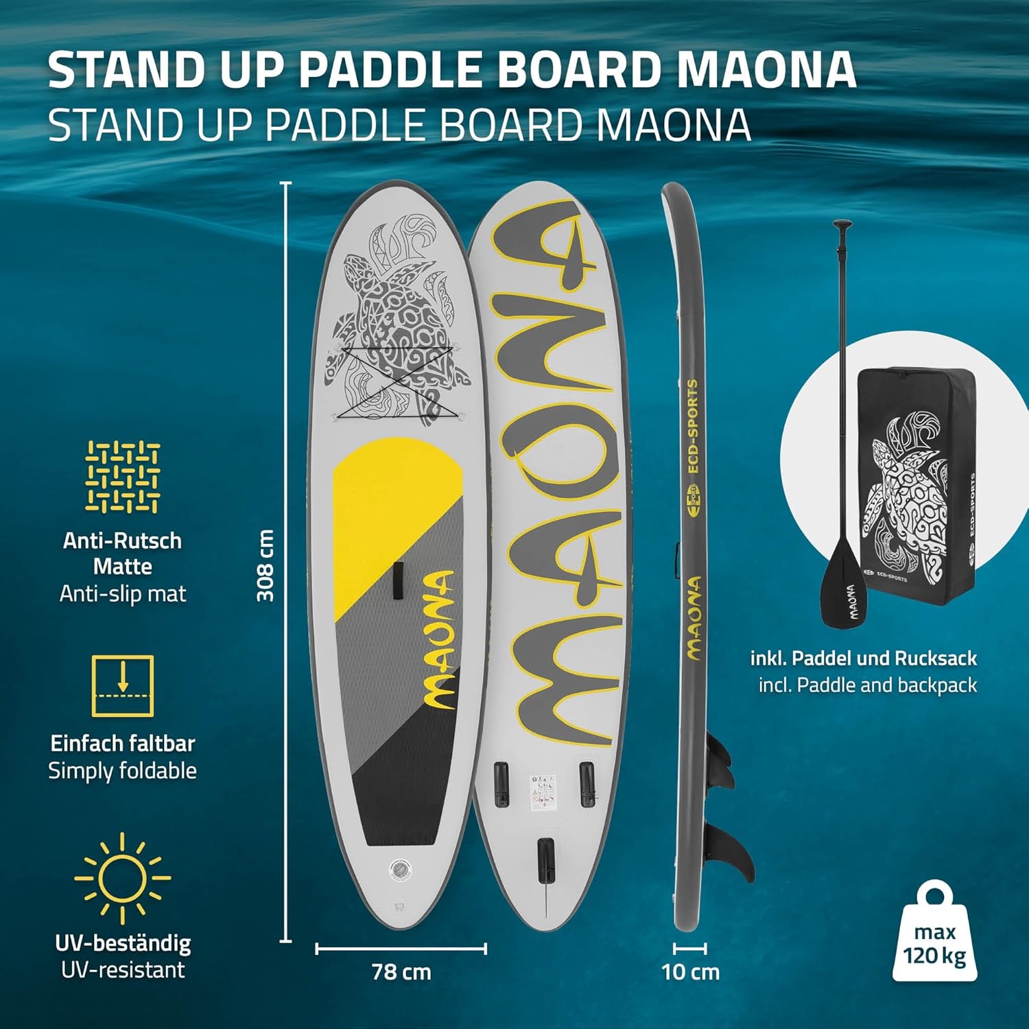 ECD Germany - SUP gonflable série Stand Up - 305/308/320/380 cm - PVC, 120/150 kg, 10/15 cm d'épaisseur