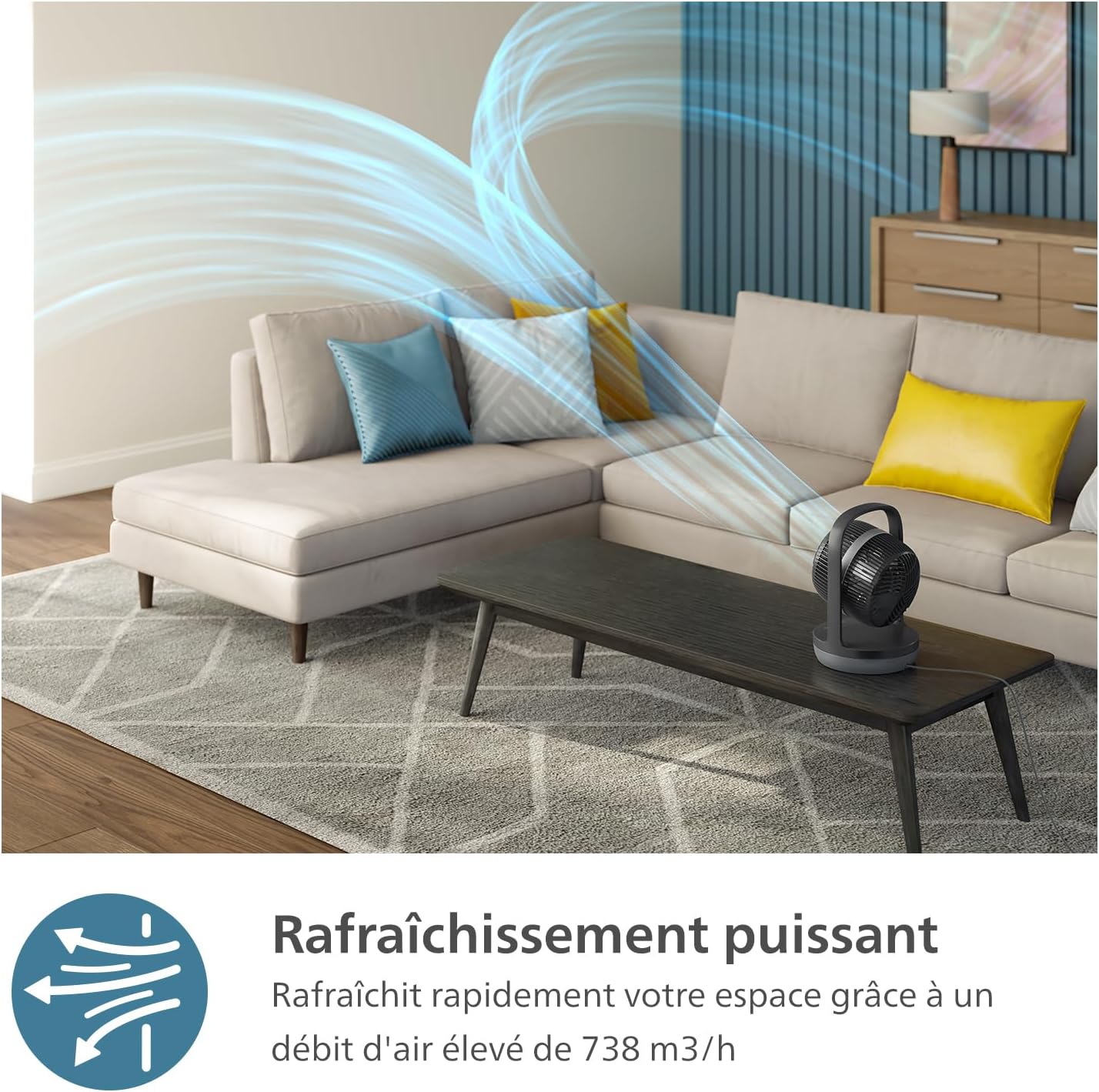 Philips Ventilateur de Table Oscillant Série 3000. Puissant & Silencieux Technologie SilentWings. 23dB. Circulation de l'air. Réglable à 180°. Pour Chambre, Maison et Bureau. Noir (CX3050/01)