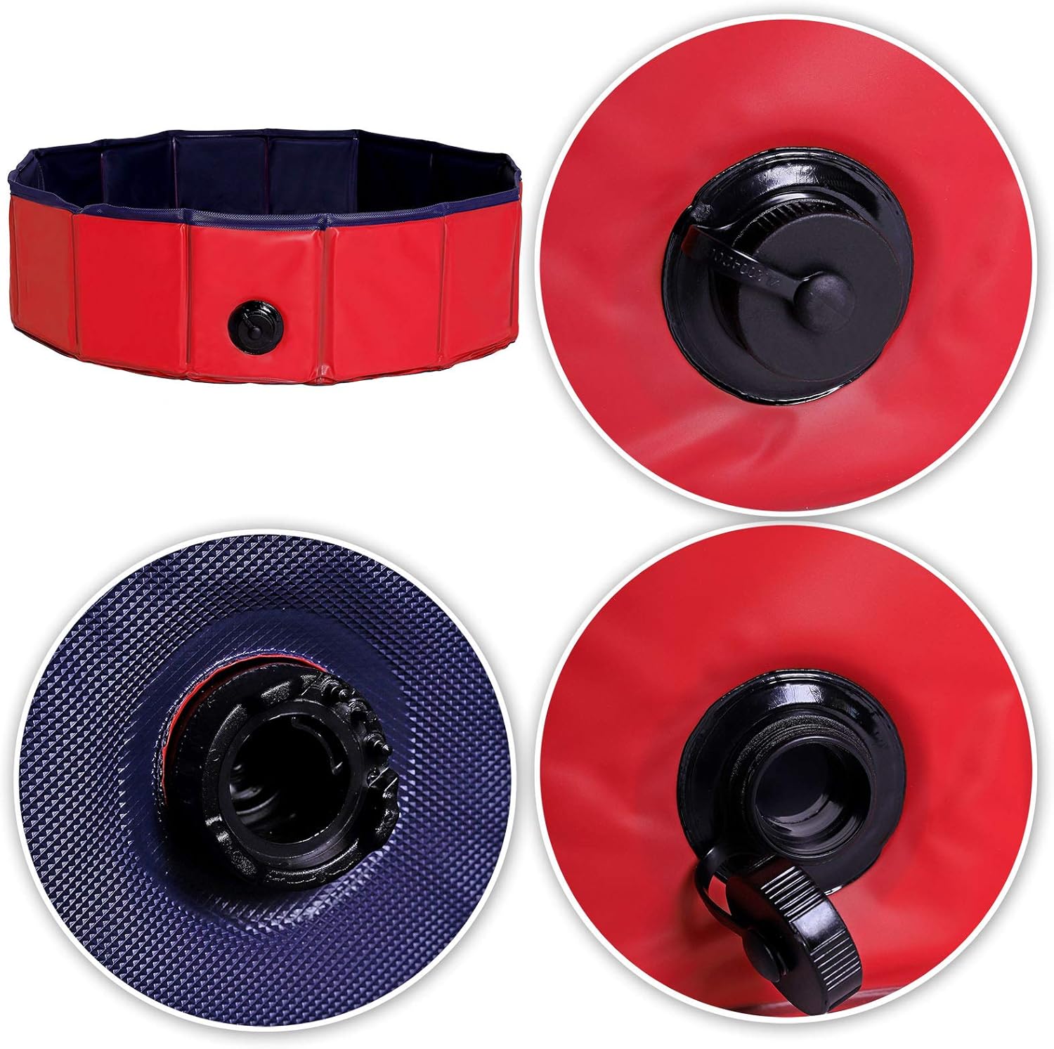 lionto Piscine Pliable pour Chien en PVC résistant aux griffures, Ø 80 cm, Hauteur 20 cm, revêtement antidérapant et Bouchon pour vidage sans Pompe, Piscine Robuste pour Enfants, Bleu/Rouge